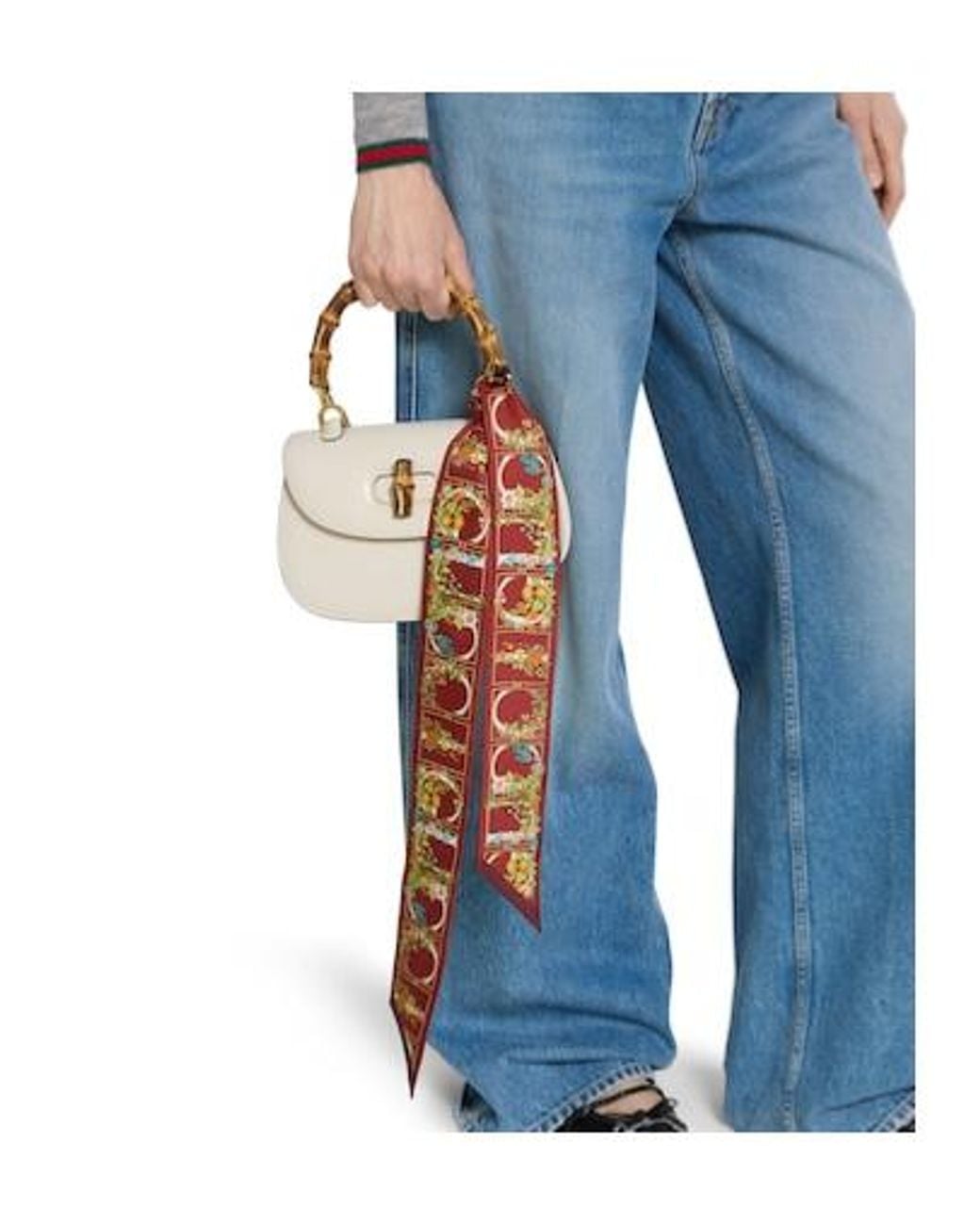 Gucci White Printed Silk Twill Neck Bow