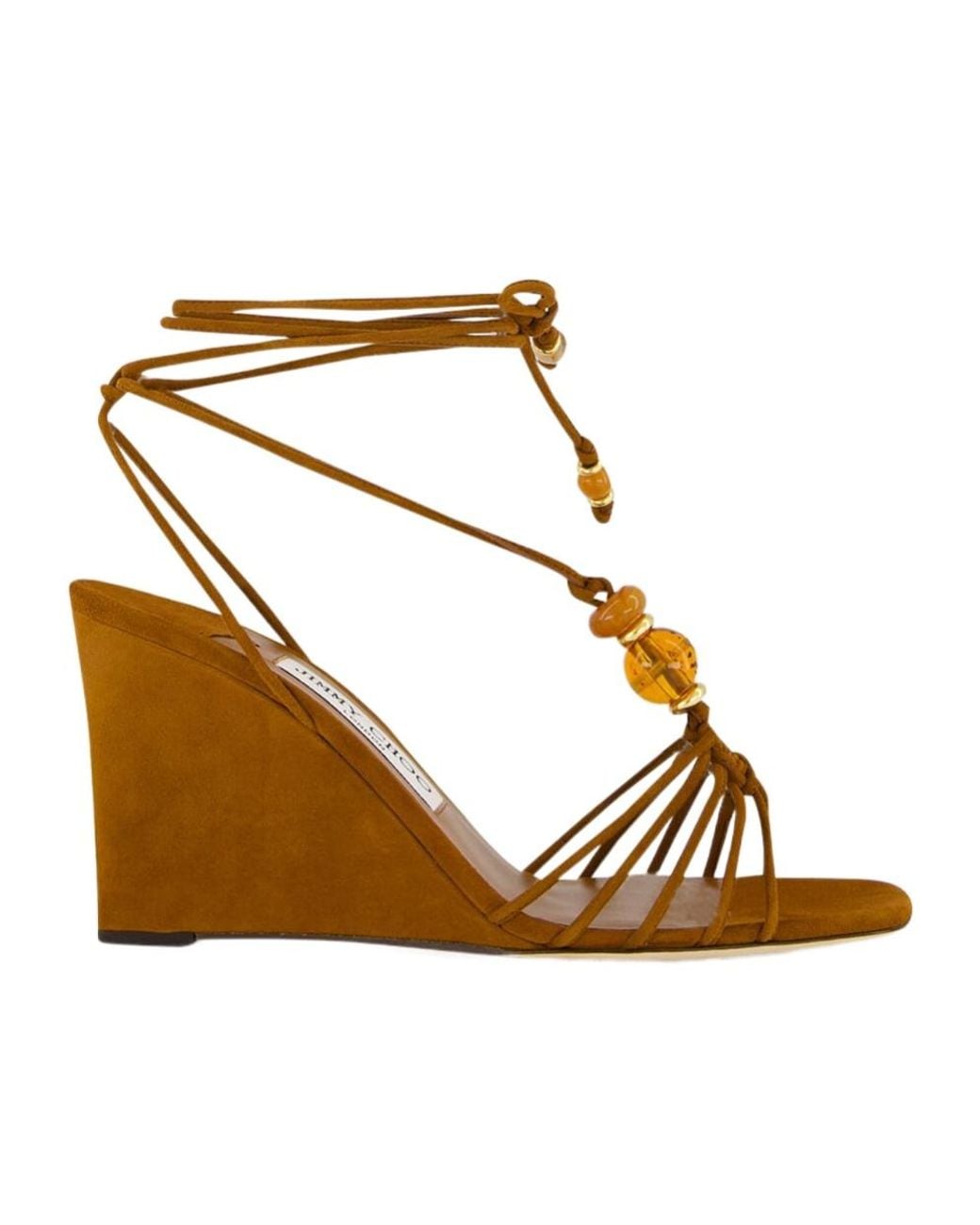 Jimmy Choo Metallic Lova Bead-Embellished Suede Wedge Sandals
