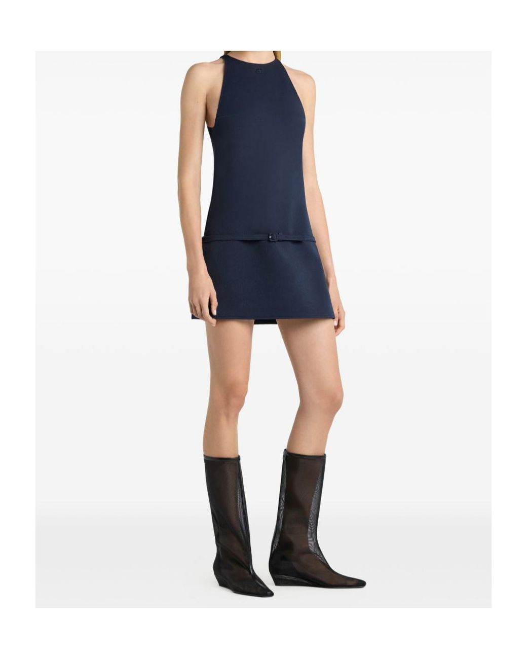 Courreges Blue Belted A-Line Mini Dress