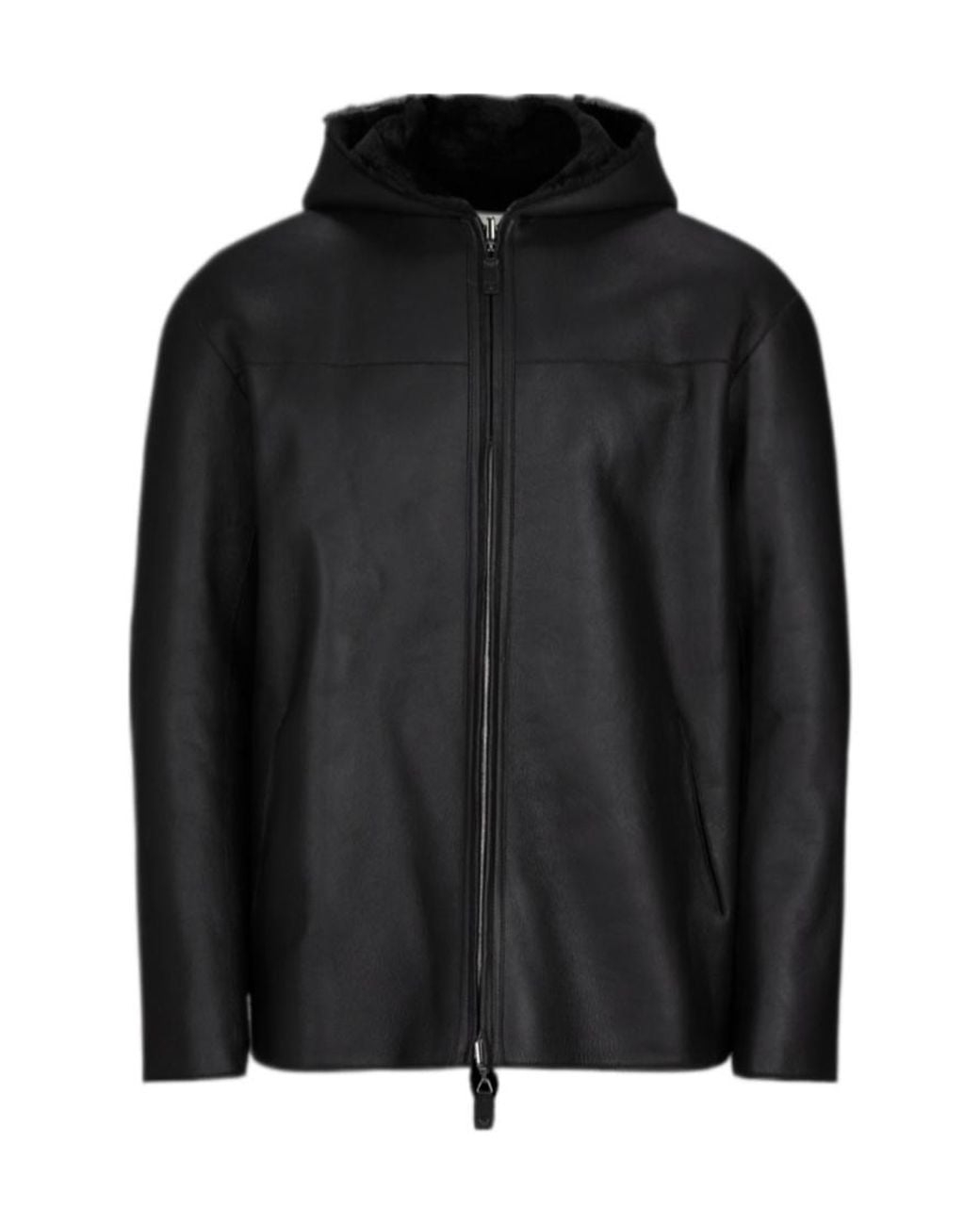 Emporio Armani Black Long-Sleeved Leather Jacket for men