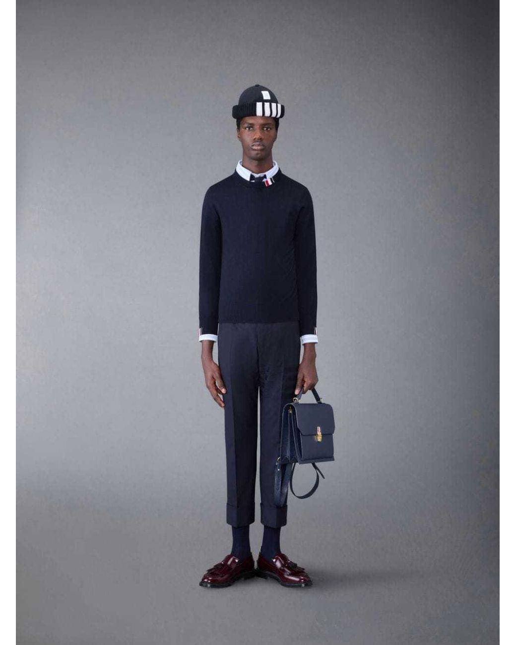 Thom Browne Blue Rwb Stripe Detailed Crewneck Jumper for men