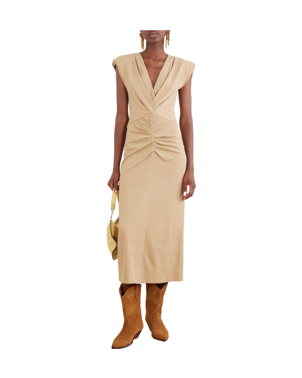 Isabel Marant Natural V-Neck Cap-Sleeve Midi Dress