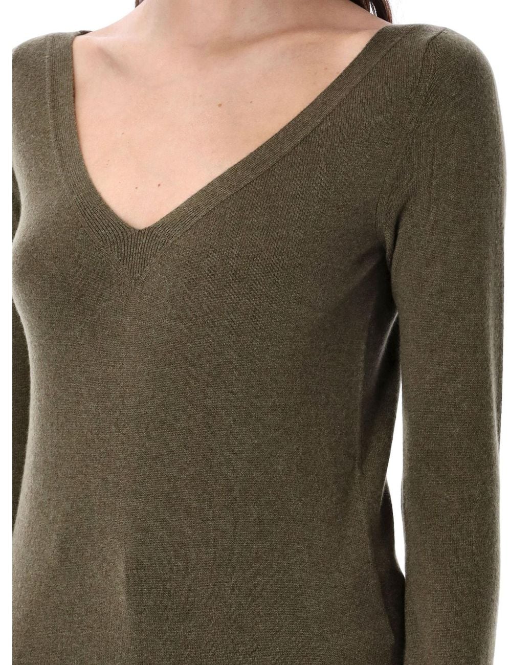 Saint Laurent Green V-Neck Long-Sleeved Jumper