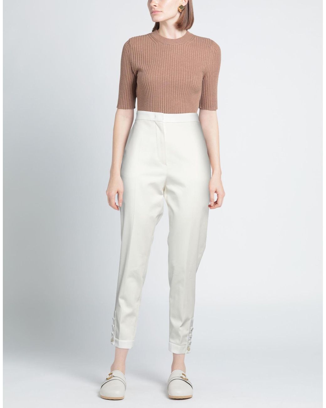 Max Mara White Solid Color Stretch Pants