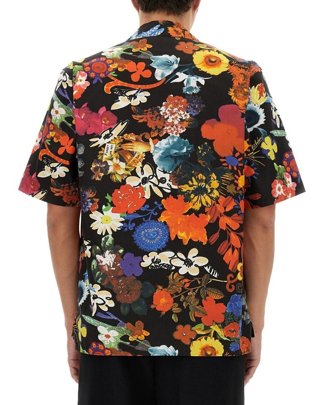 Moschino Black Floral Pattern Short-Sleeved Shirt for men