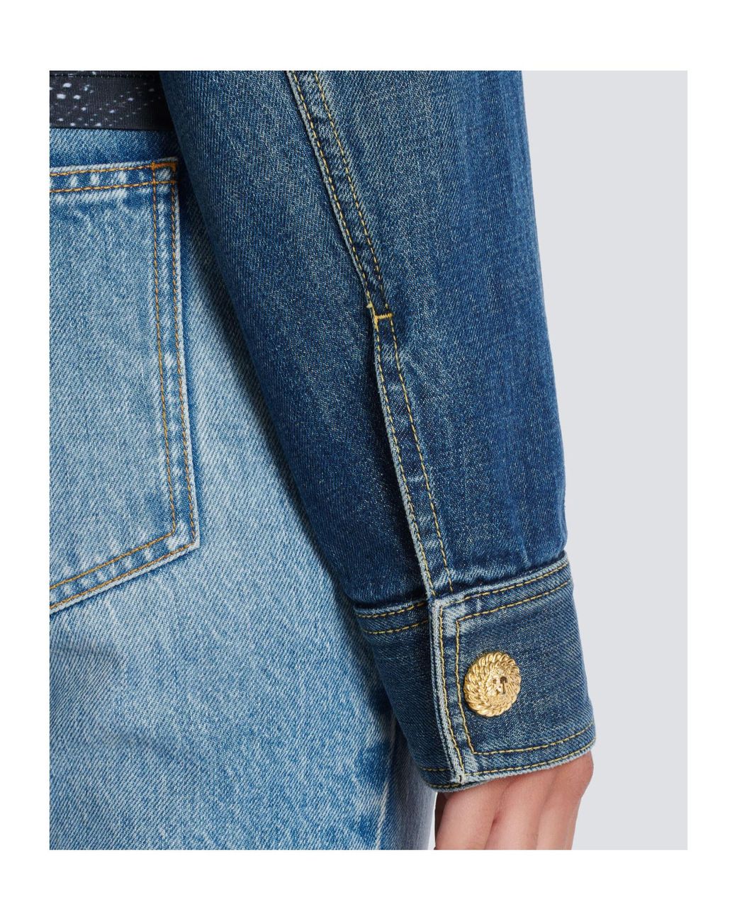 Balmain Blue Cropped Faded Denim Jacket
