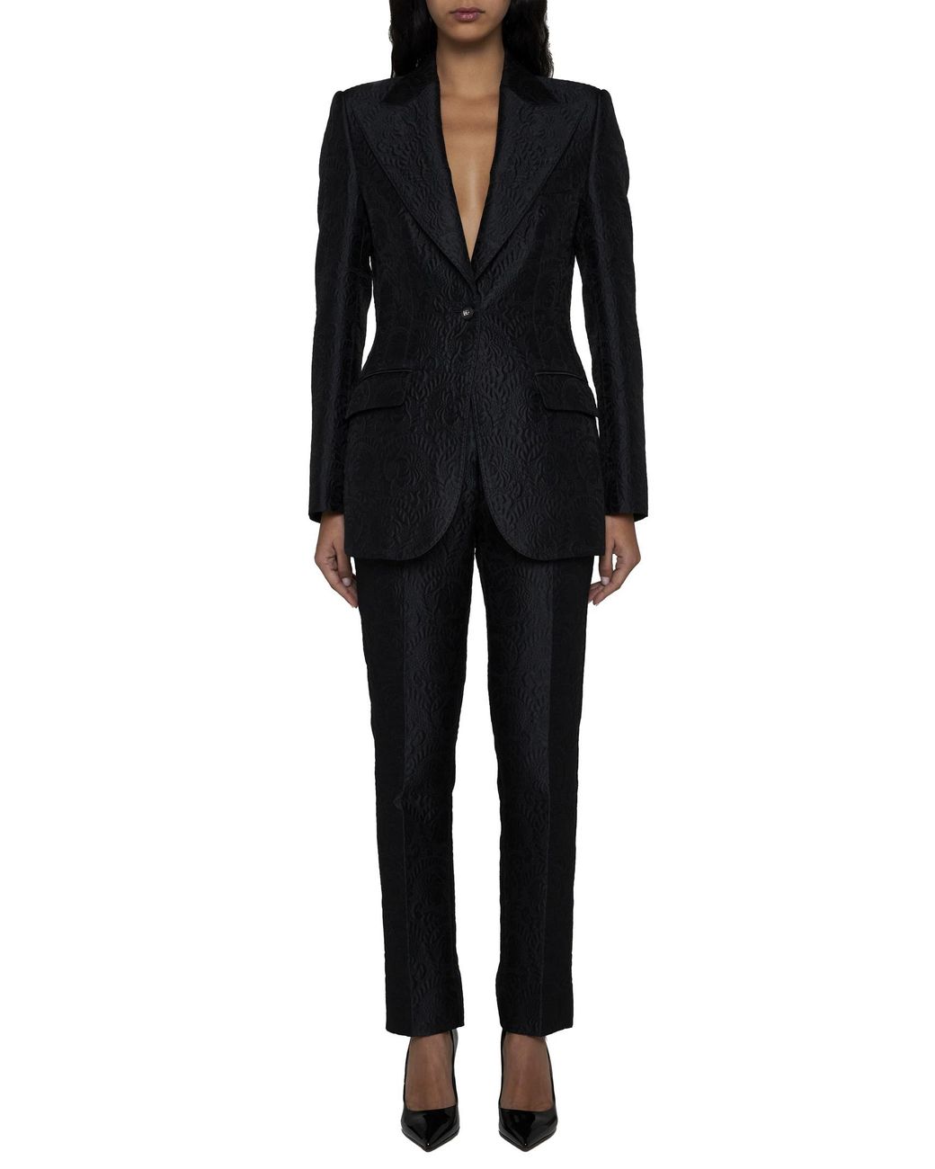 Dolce & Gabbana Black Floral Jacquard Single-Breasted Blazer