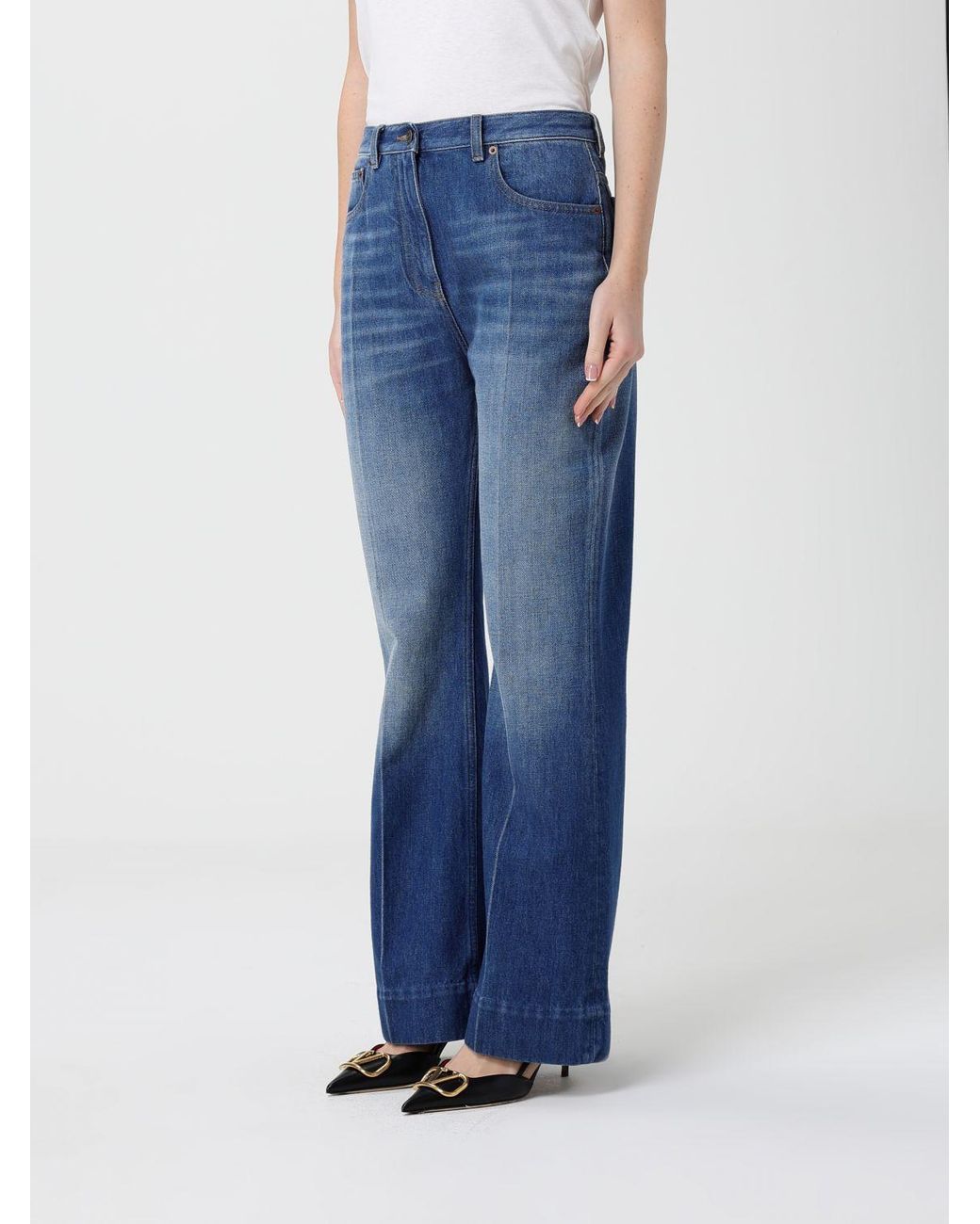 Valentino Blue Logo Patch Straight-Leg Jeans