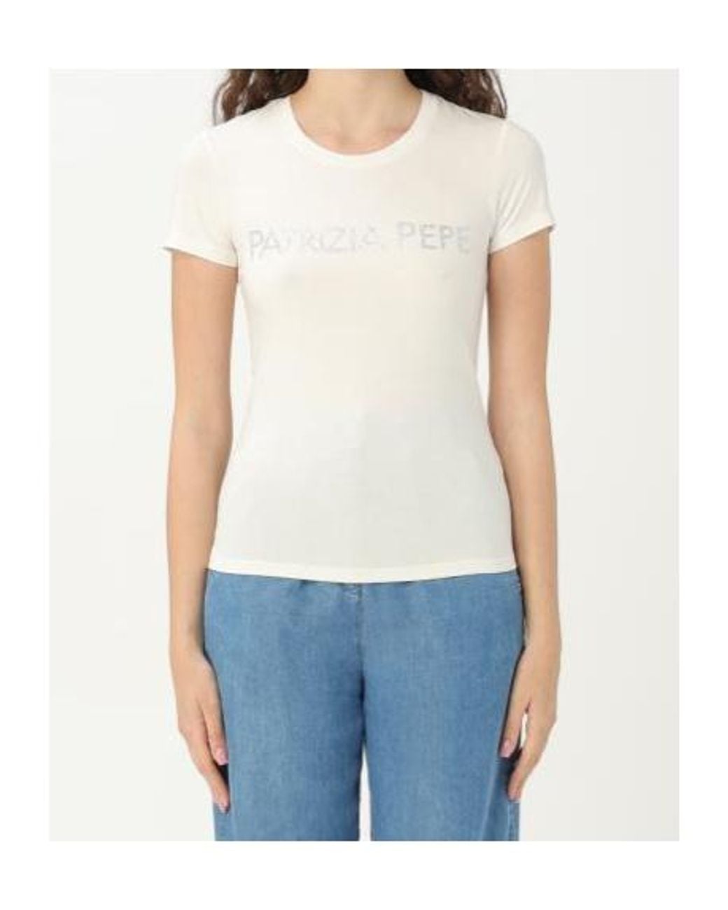 Patrizia Pepe White Embellished Logo Crewneck T-Shirt
