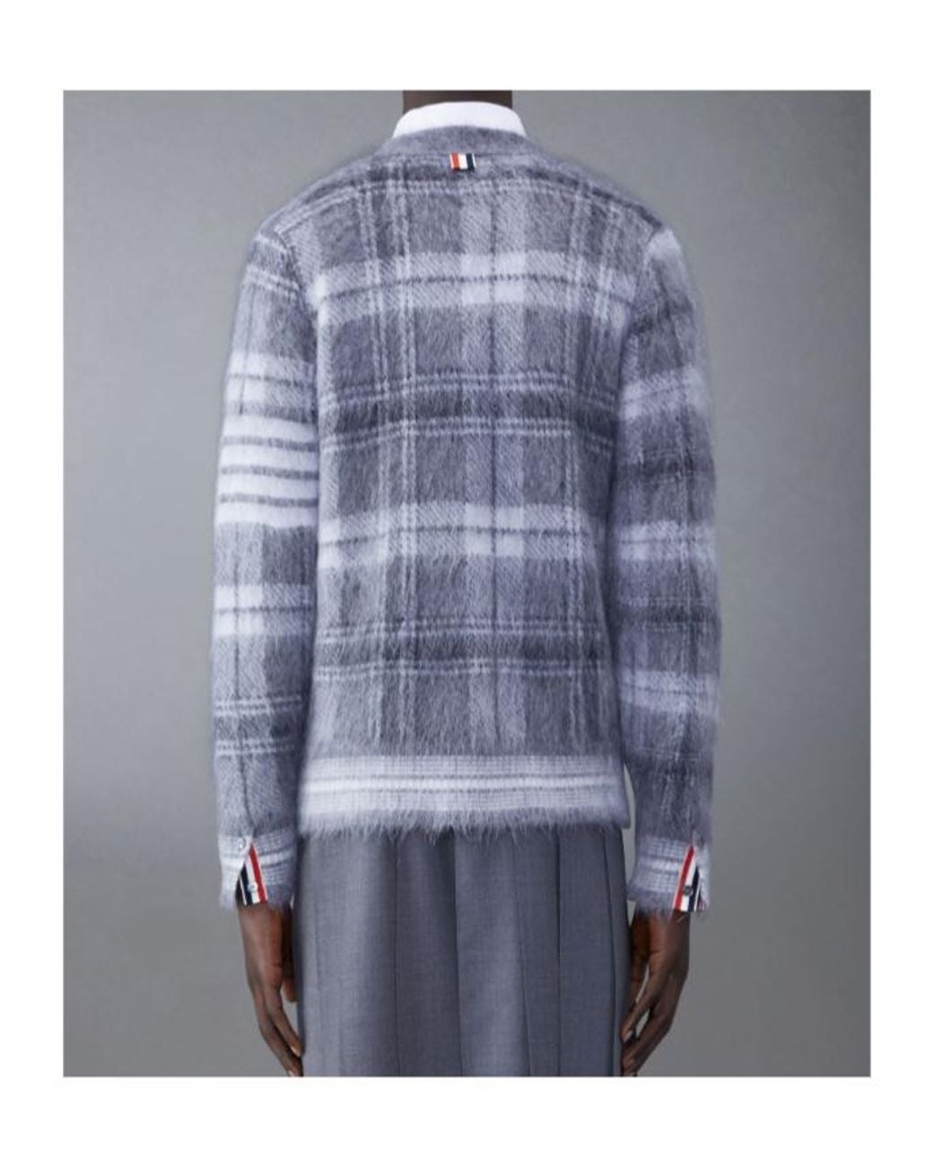 Thom Browne Blue Textured Tartan Pattern Cardigan for men