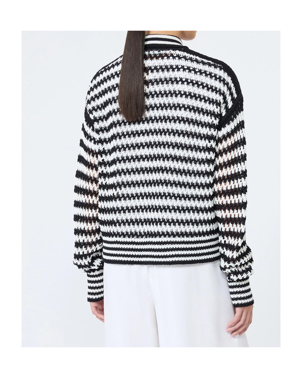 Max Mara Gray Pinstripe-Pattern Crochet-Knit Cardigan