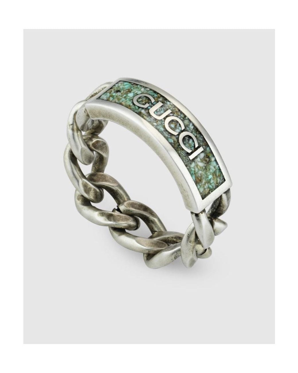 Gucci Green Logo Plaque Chain Ring