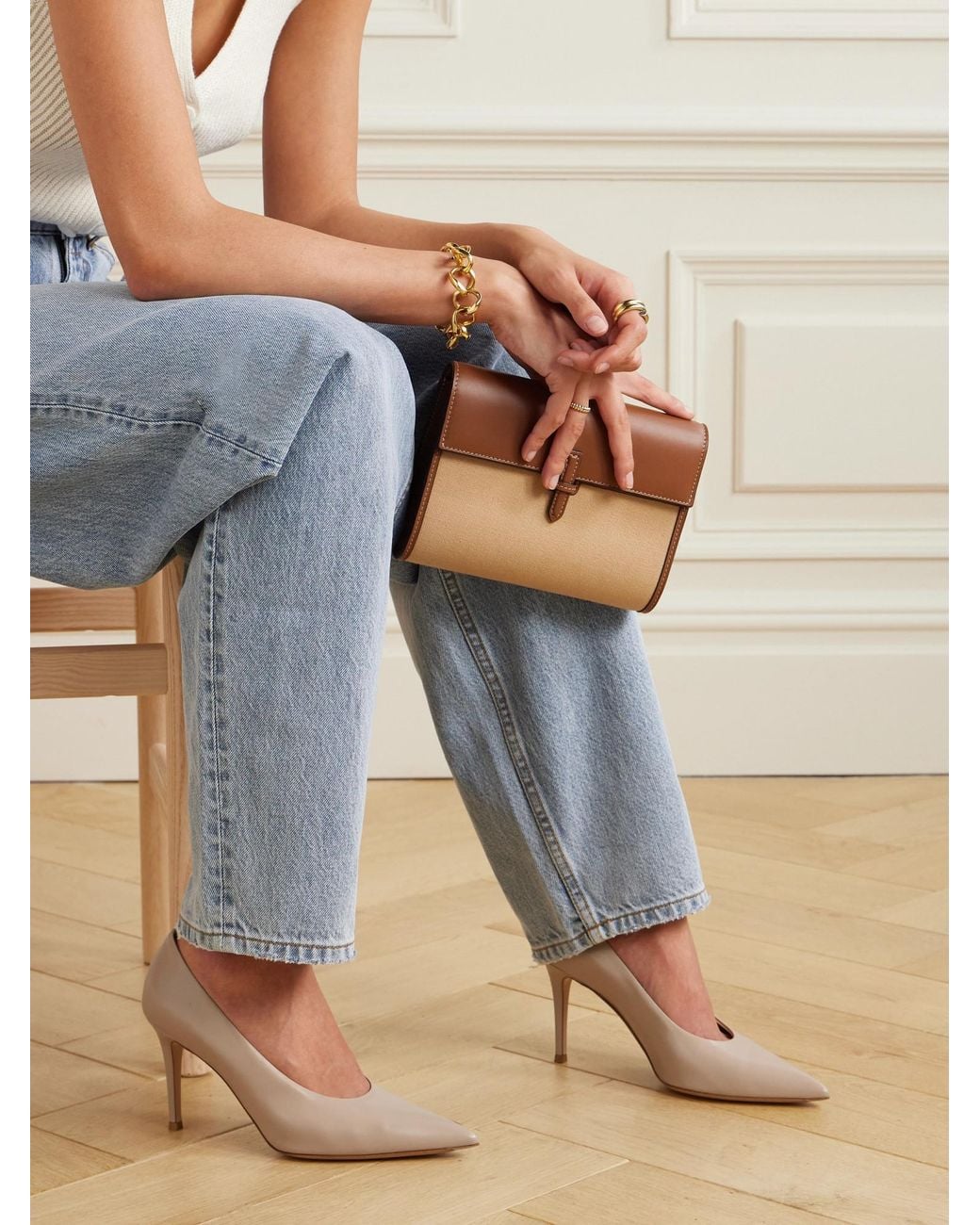 Gianvito Rossi White ポインテッドトゥ スリッポン パンプス
