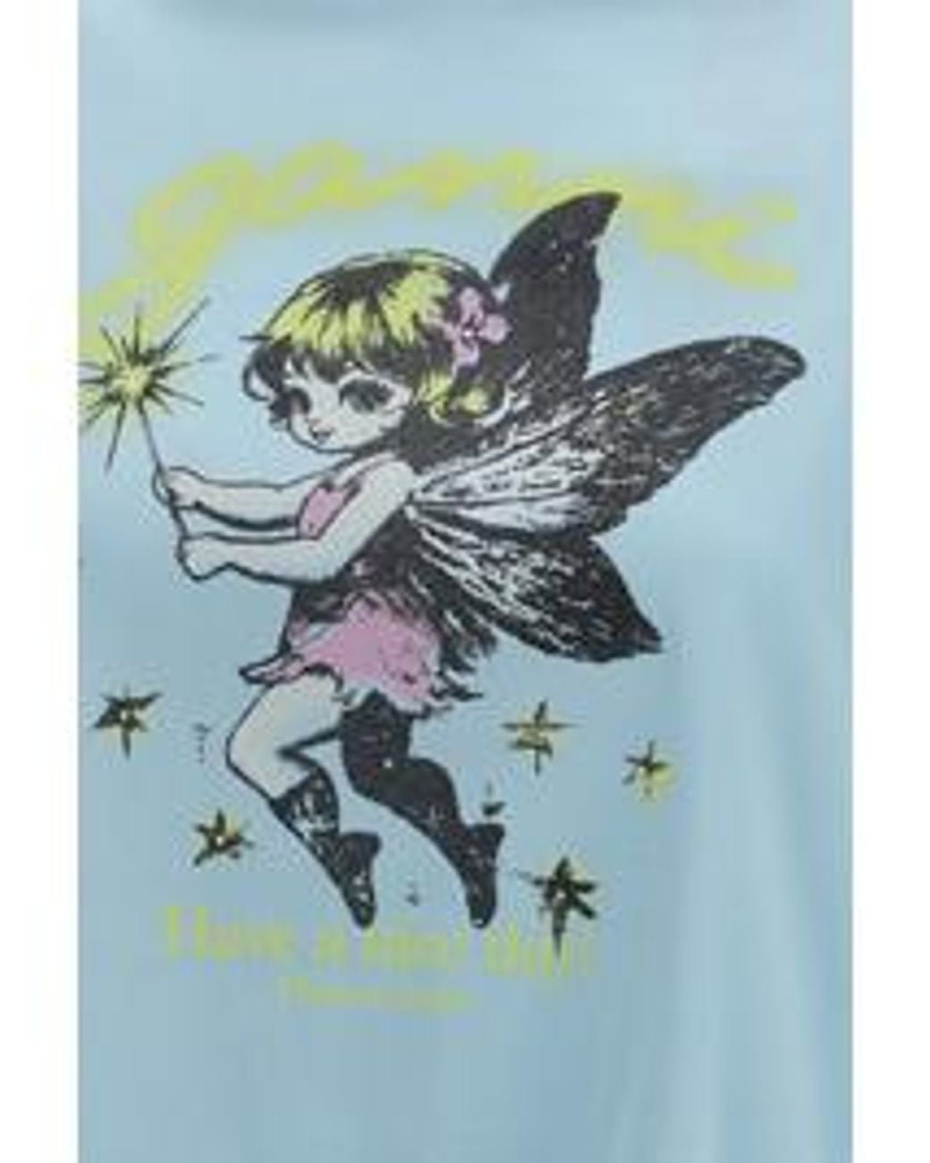 Ganni Blue Cotton T-Shirt With Fairy Graphic Print