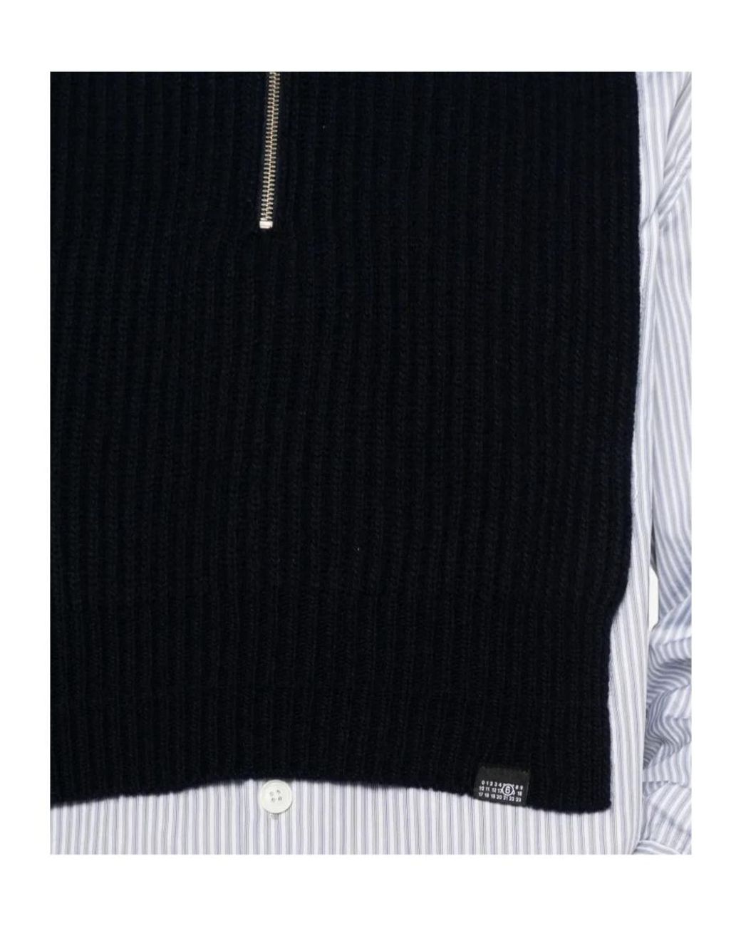 MM6 by Maison Margiela Blue Ribbed-Knit Half-Zip Sweater