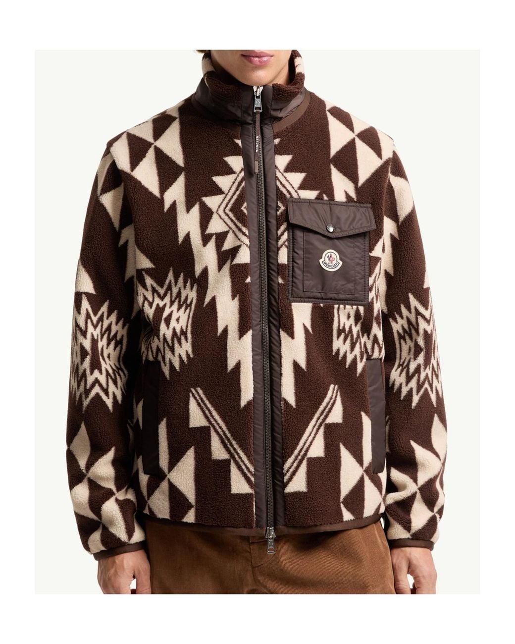 Moncler Brown Geometric Teddy Zip-Up Hoodie for men