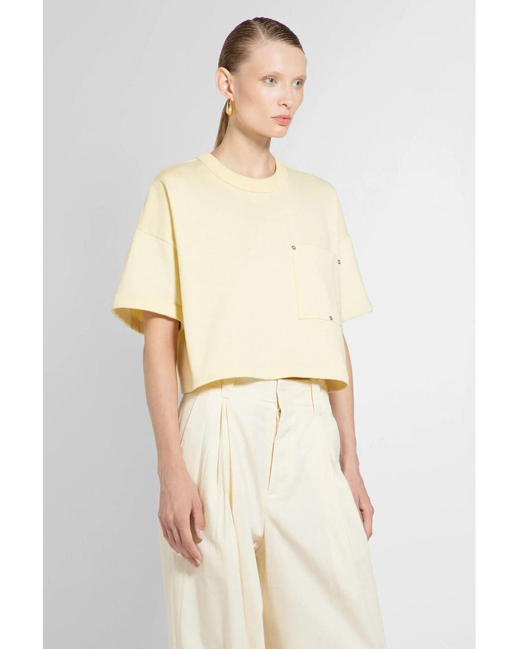 Bottega Veneta Natural Cropped Crewneck T-Shirt