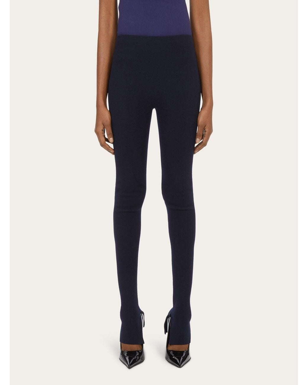 Ferragamo Blue Logo Plaque Stretched Trousers