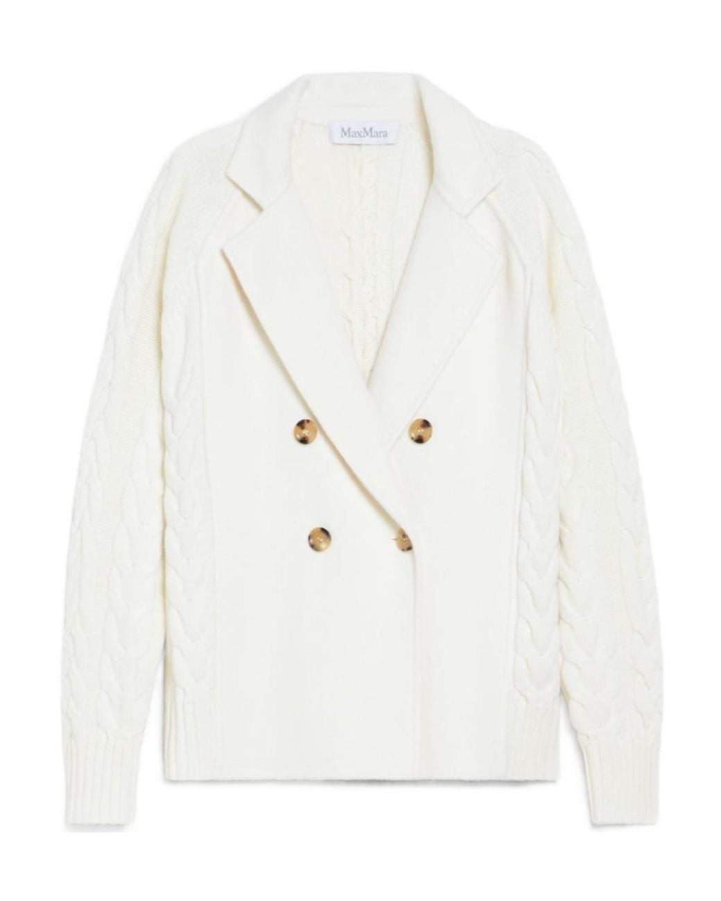 Max Mara White Micio Double-Breasted Cable-Knit Cardigan