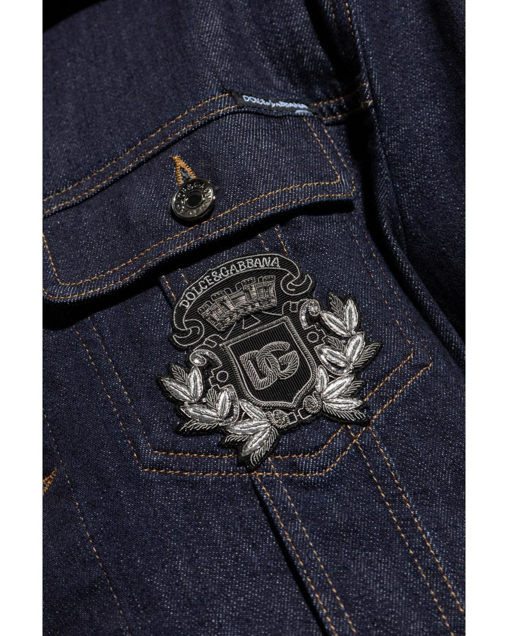Dolce & Gabbana Blue Heraldic Patch Denim Jacket for men