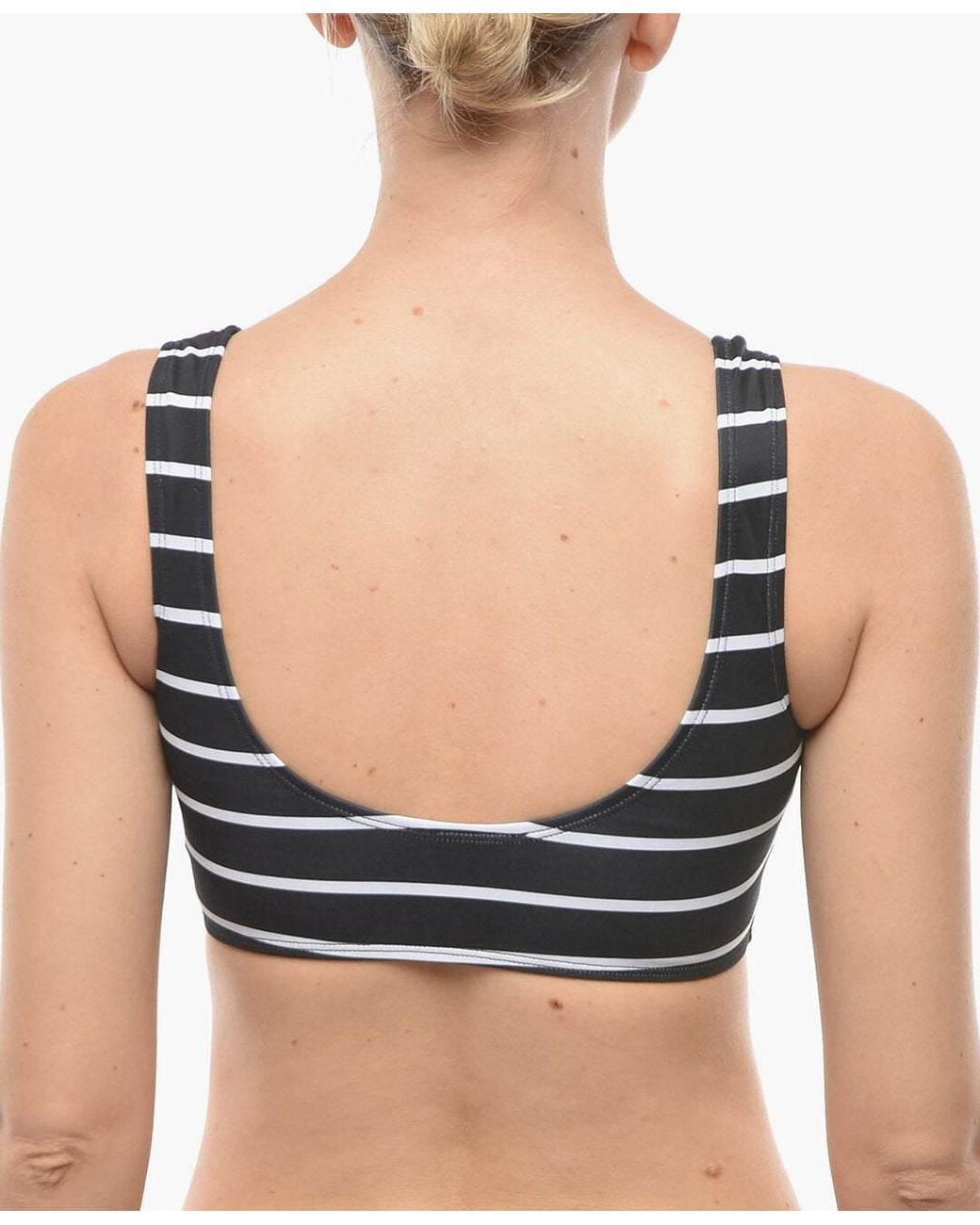 Karl Lagerfeld Black Striped Plunge Bikini Top