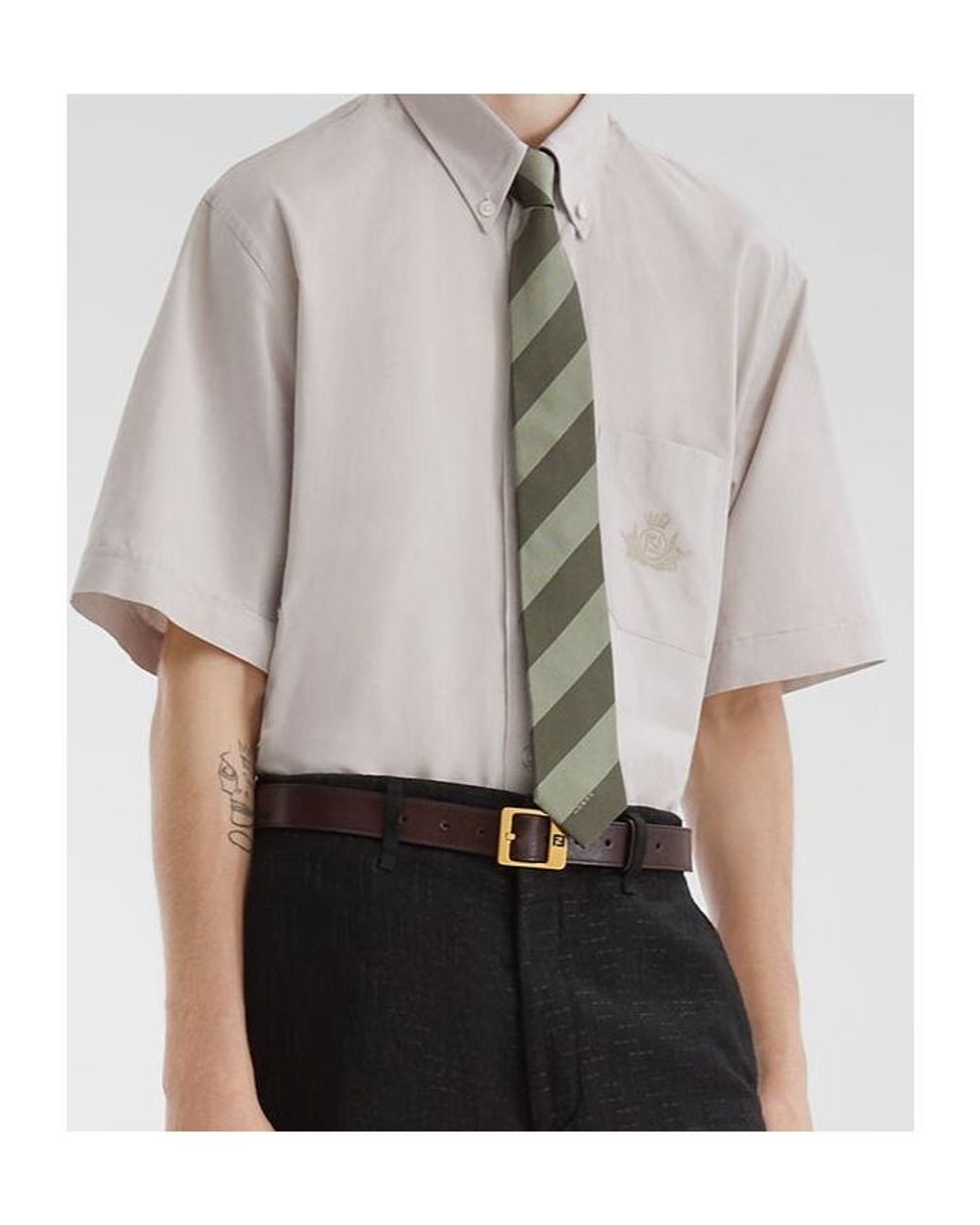 Fendi White Logo Embroidered Short-Sleeved Shirt for men