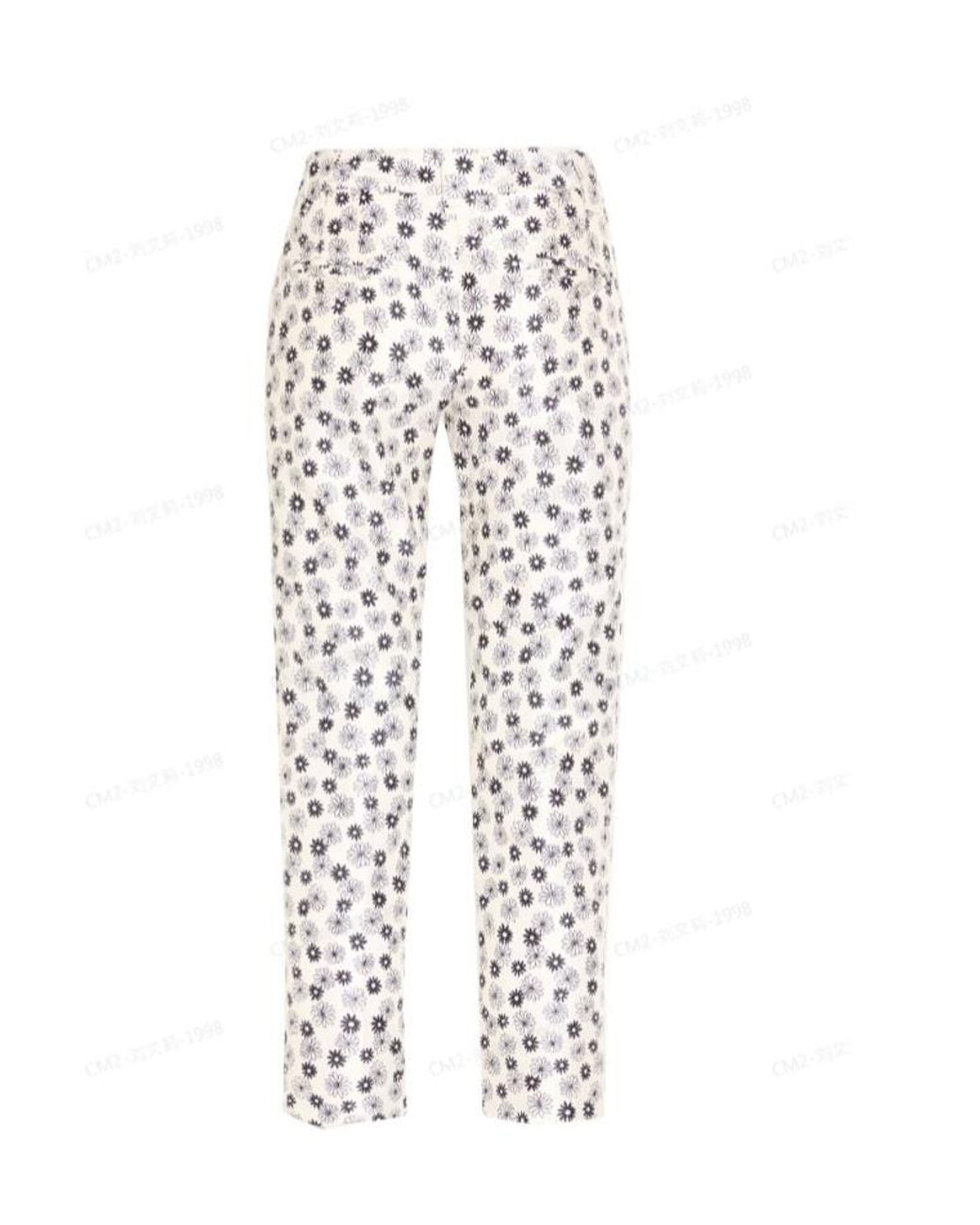 Dolce & Gabbana White Slimfit Floral Printed Tailored Trousers