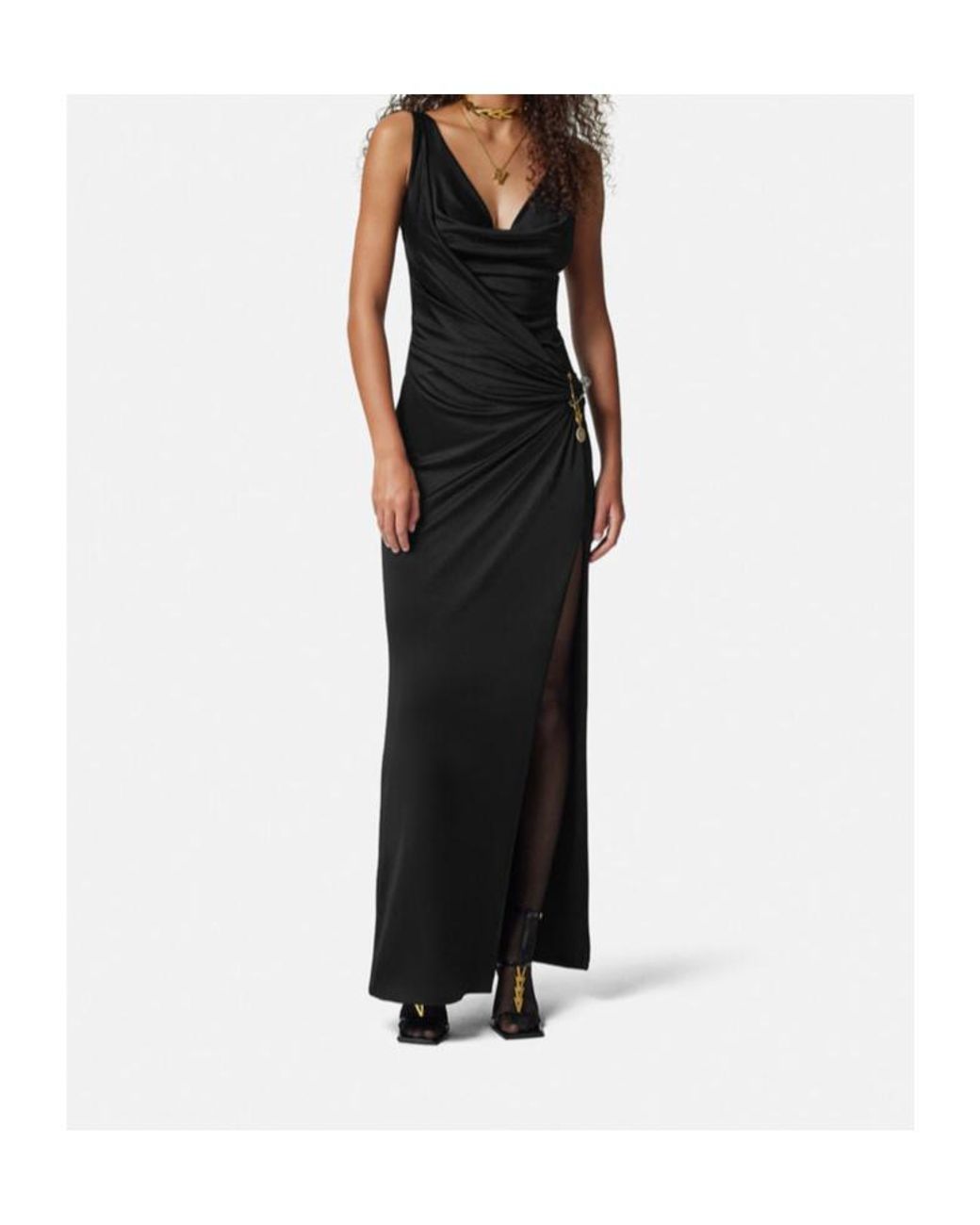 Versace Black Sleeveless Safety Pin Detailed Dress