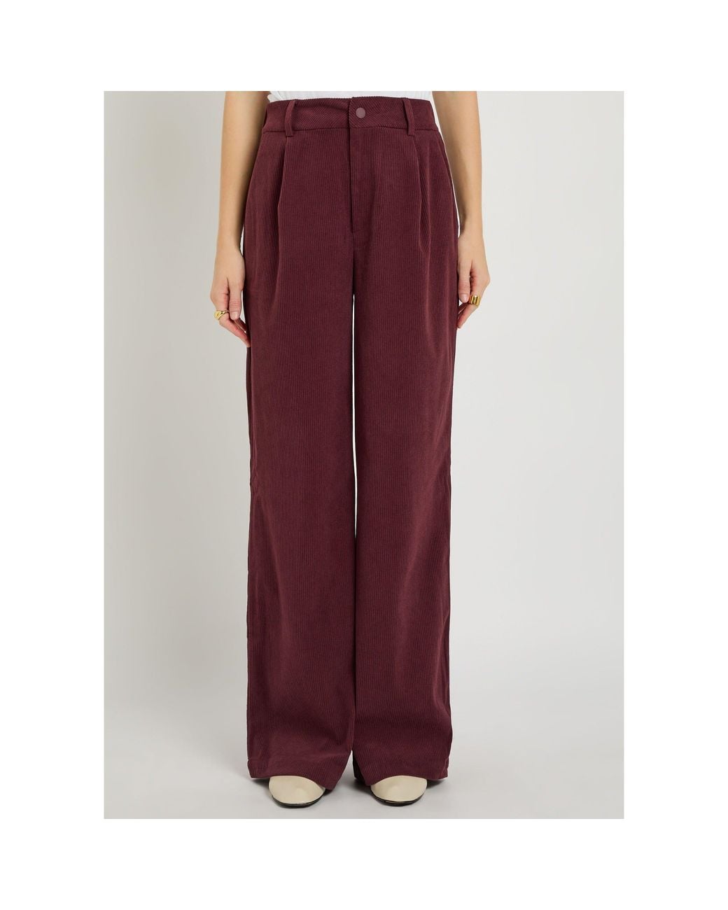 Varley Purple Wide-Leg Corduroy Trousers
