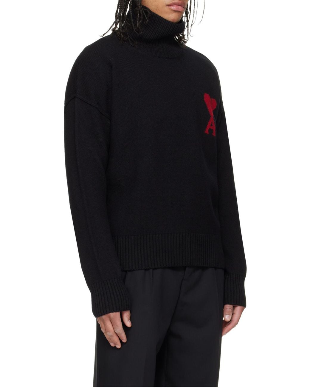 AMI Black Ami Ami De Coeur Funnel Neck Sweater for men