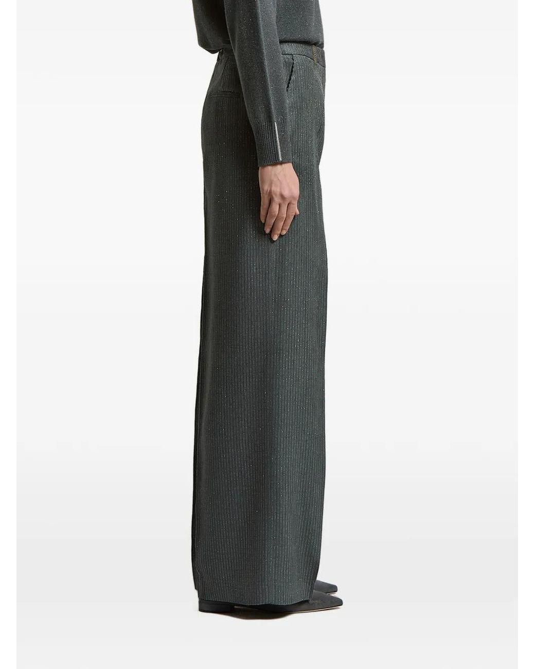Peserico Gray Ribbed Wide-Leg Pants