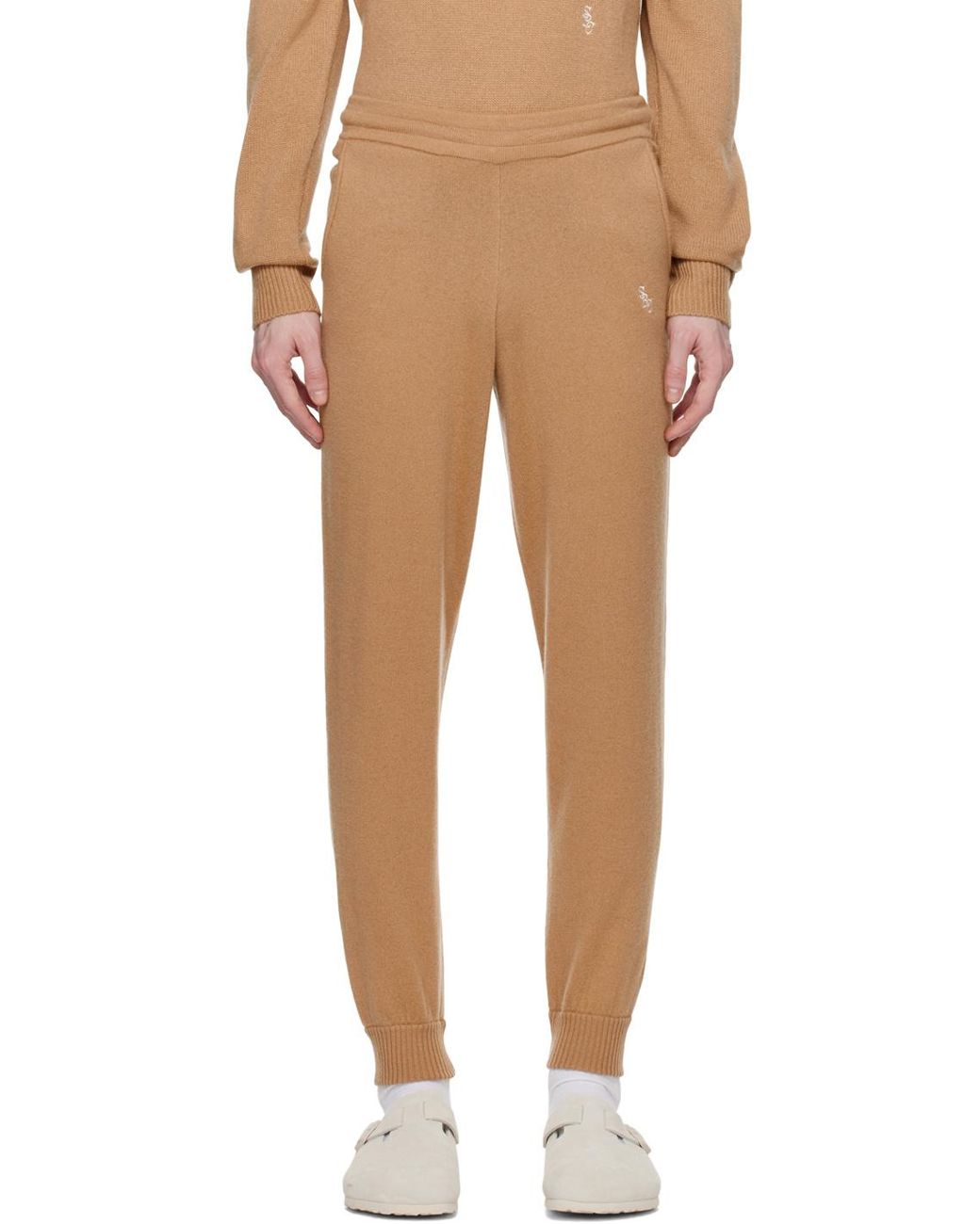 Sporty & Rich Natural Logo-Embroidered Elasticated Waistband Pants for men
