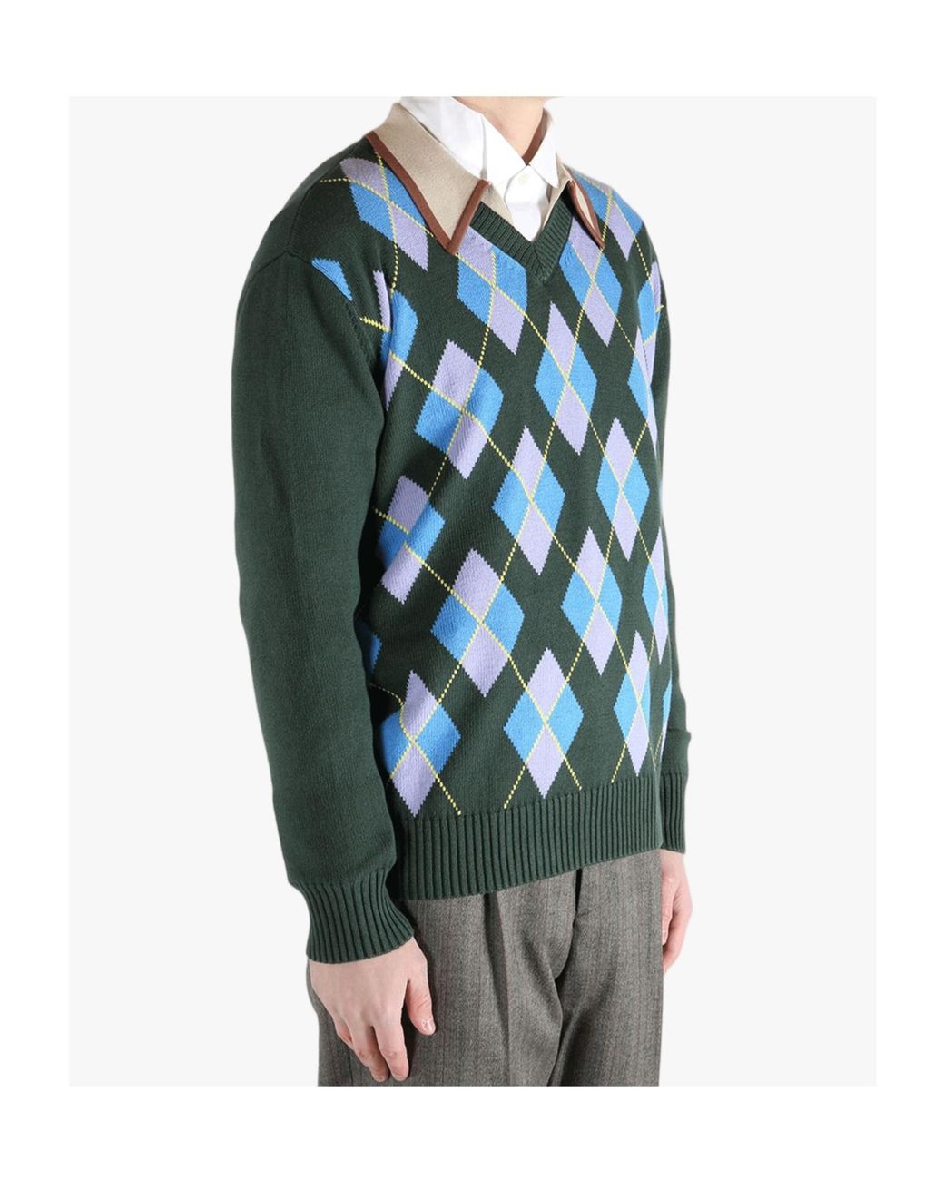 Dries Van Noten Blue Argyle Sweater for men