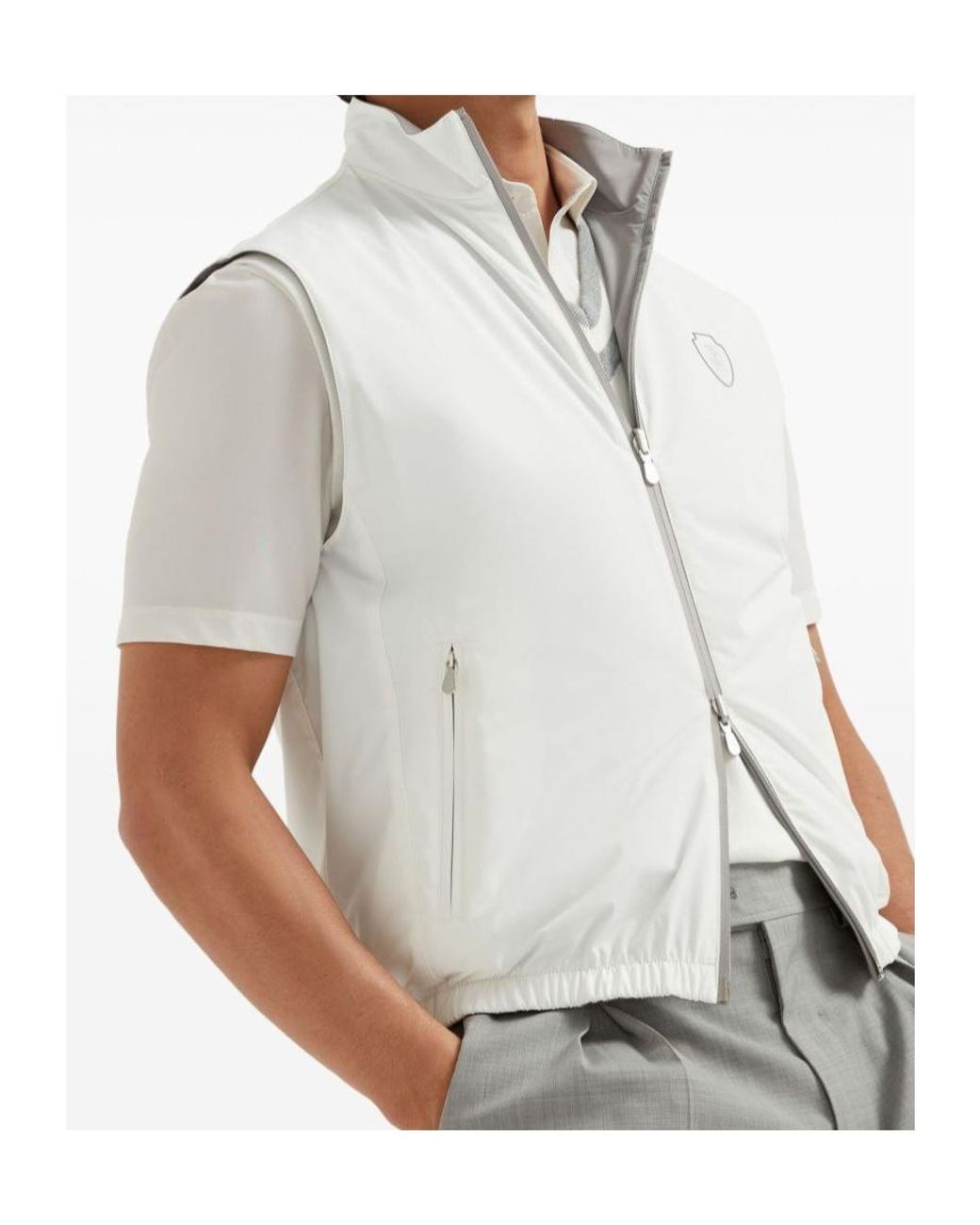 Brunello Cucinelli White Nylon Weather-Resistant Reversible Gilet for men
