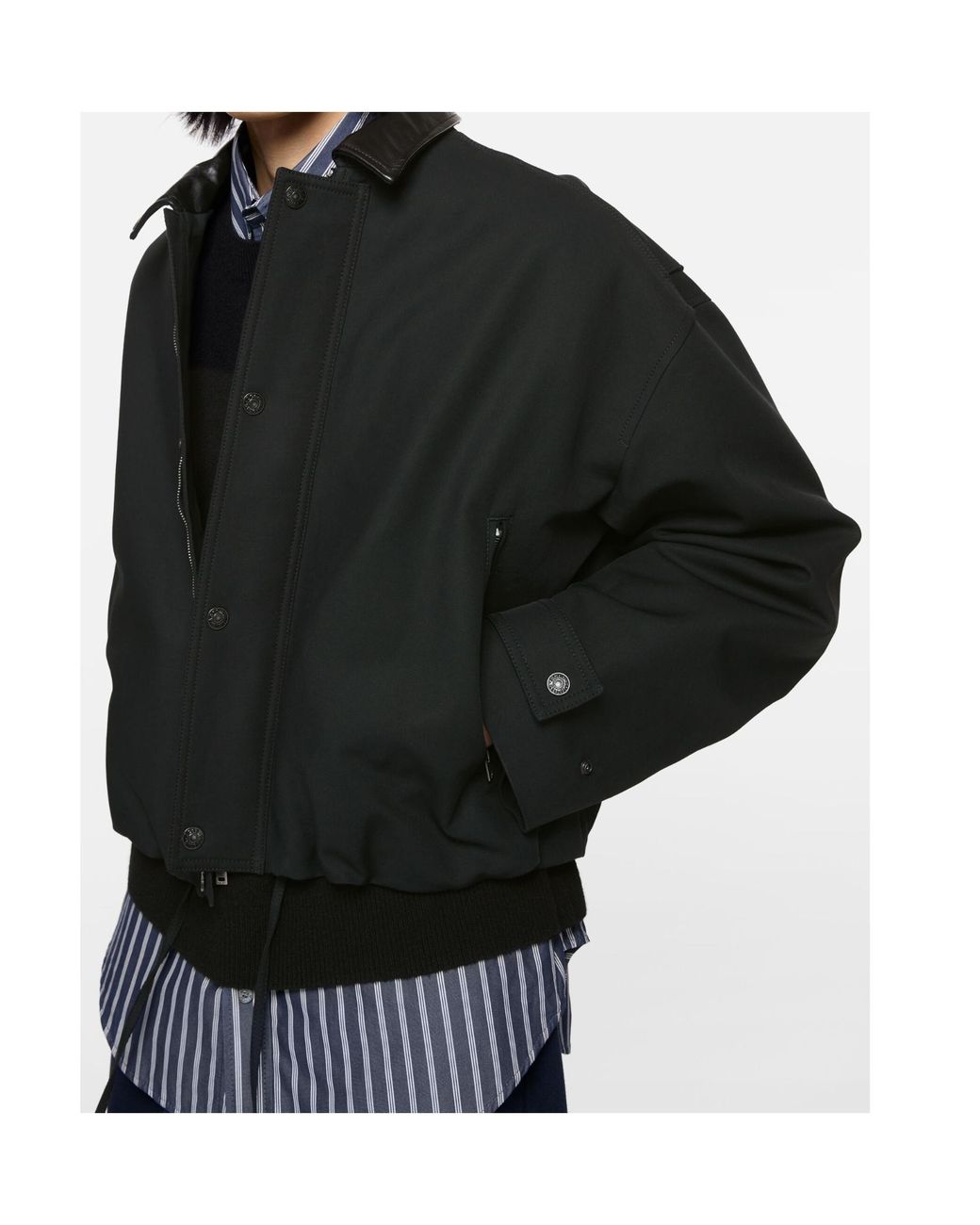 Acne Black Bomber With Leather Collar for men