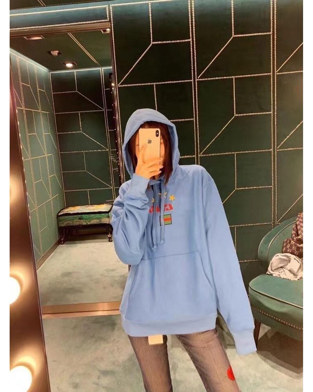 Gucci Band Print Hoodie in Blue for Men | Lyst