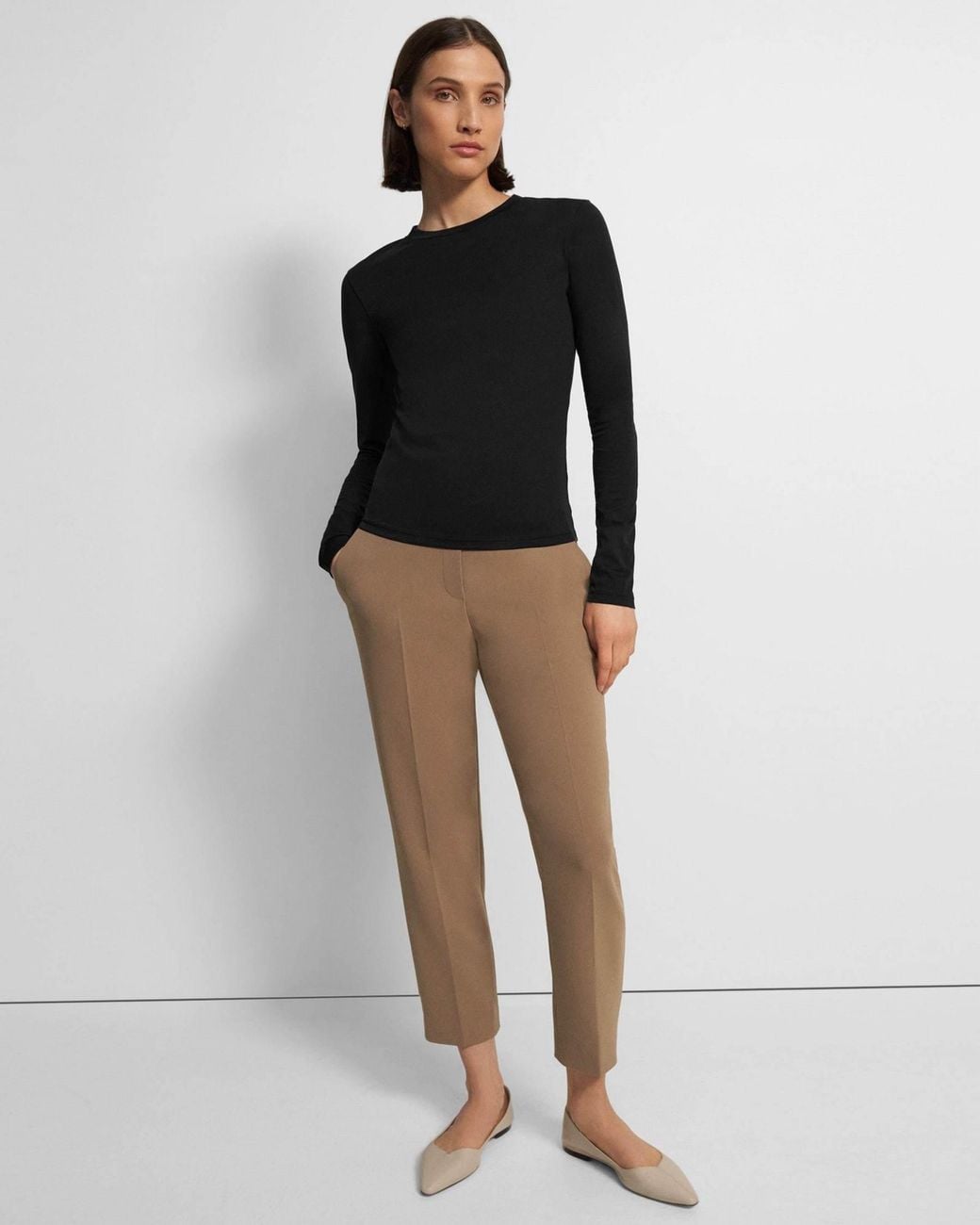 Theory Black Long Sleeved Crewneck Top