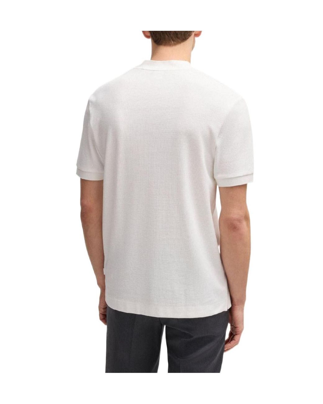 Boss White Collarless Polo Shirt for men