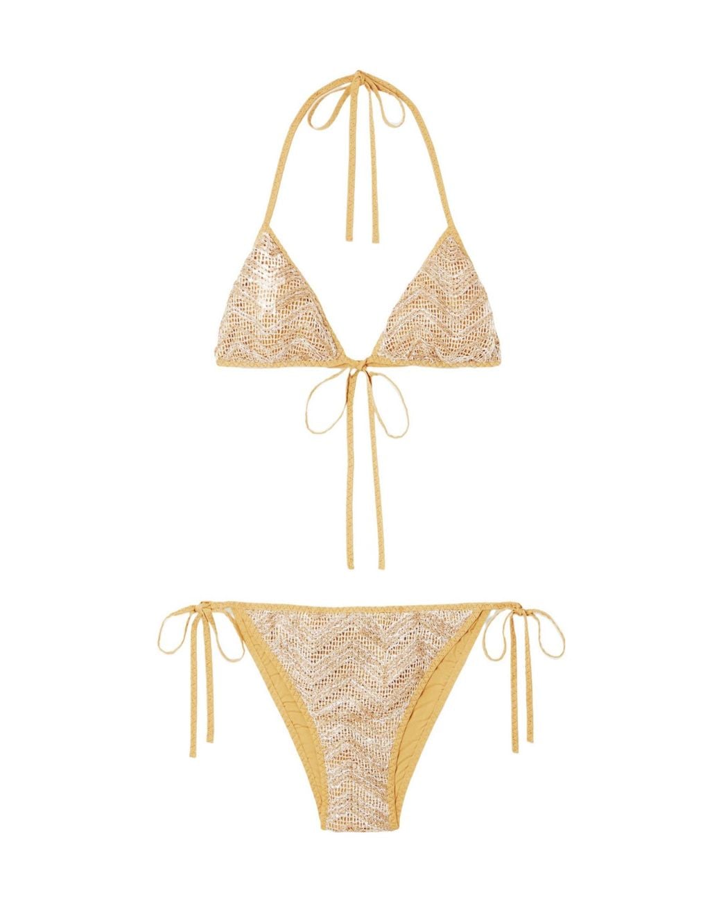 Missoni White Sequin-Embellished Striped Metallic Crochet-Knit Triangle Bikini