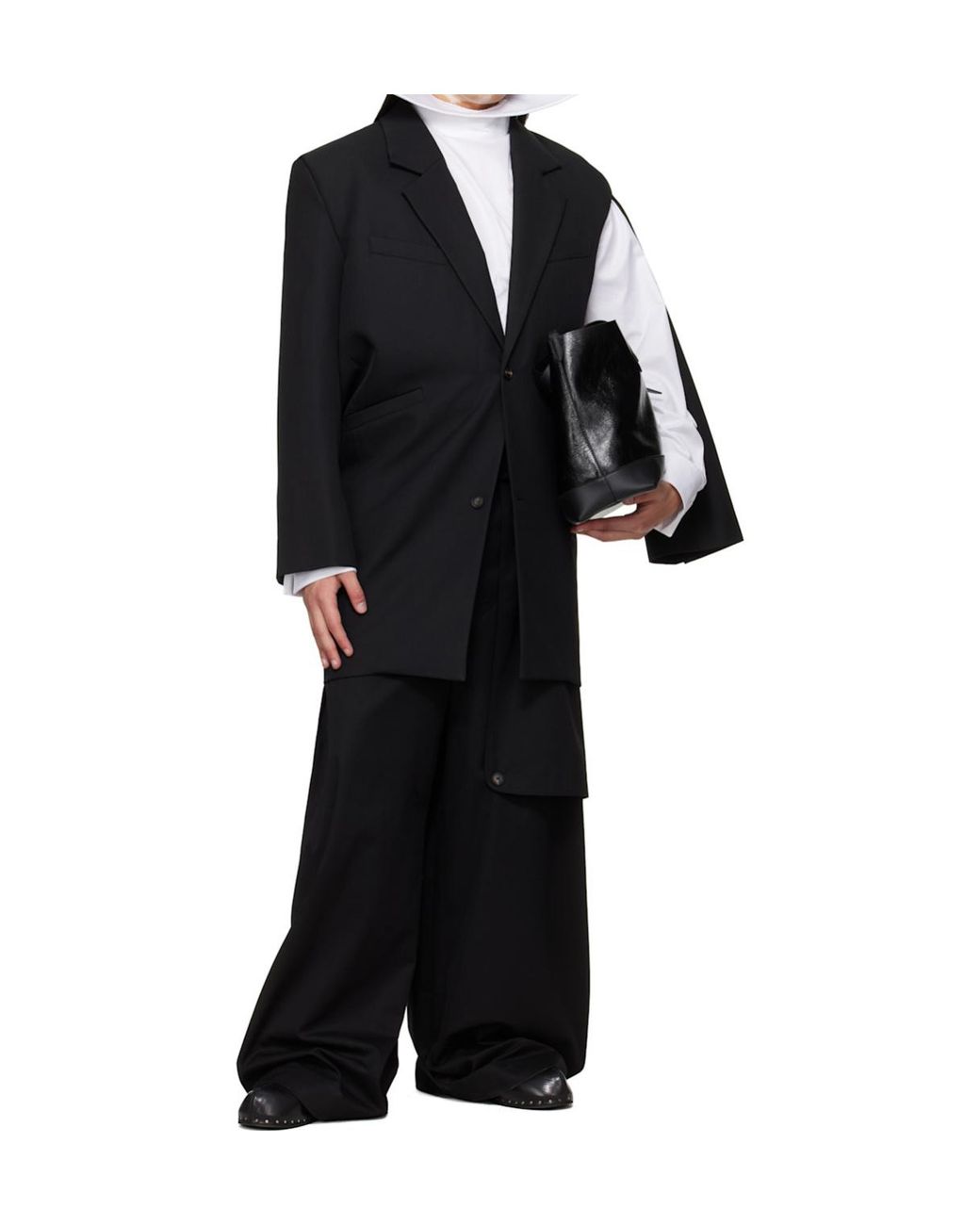 Egonlab Black Curved Vent Single-Breasted Wool Suit Jacket for men