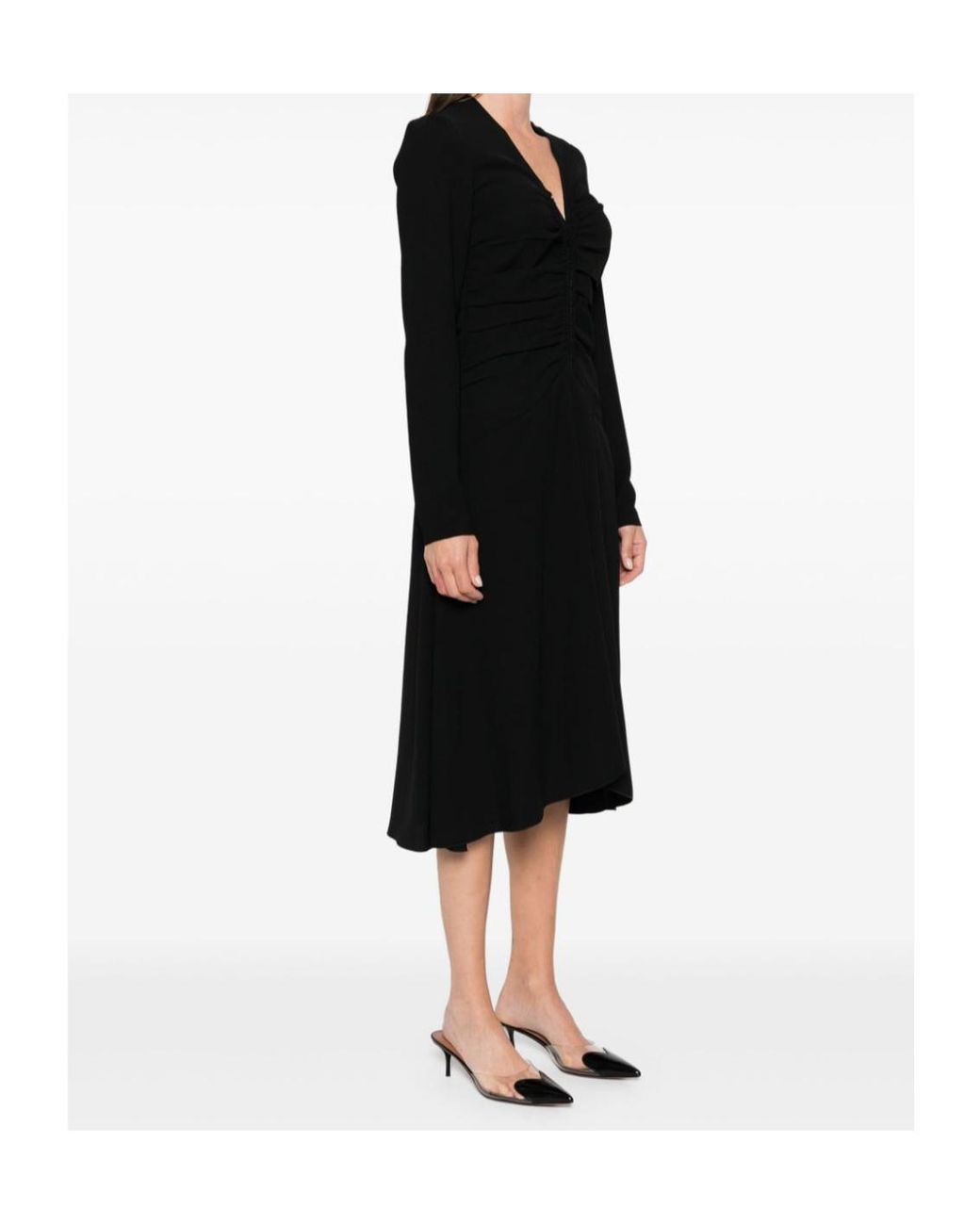 N°21 Black Ruched Detail Crepe Midi Dress