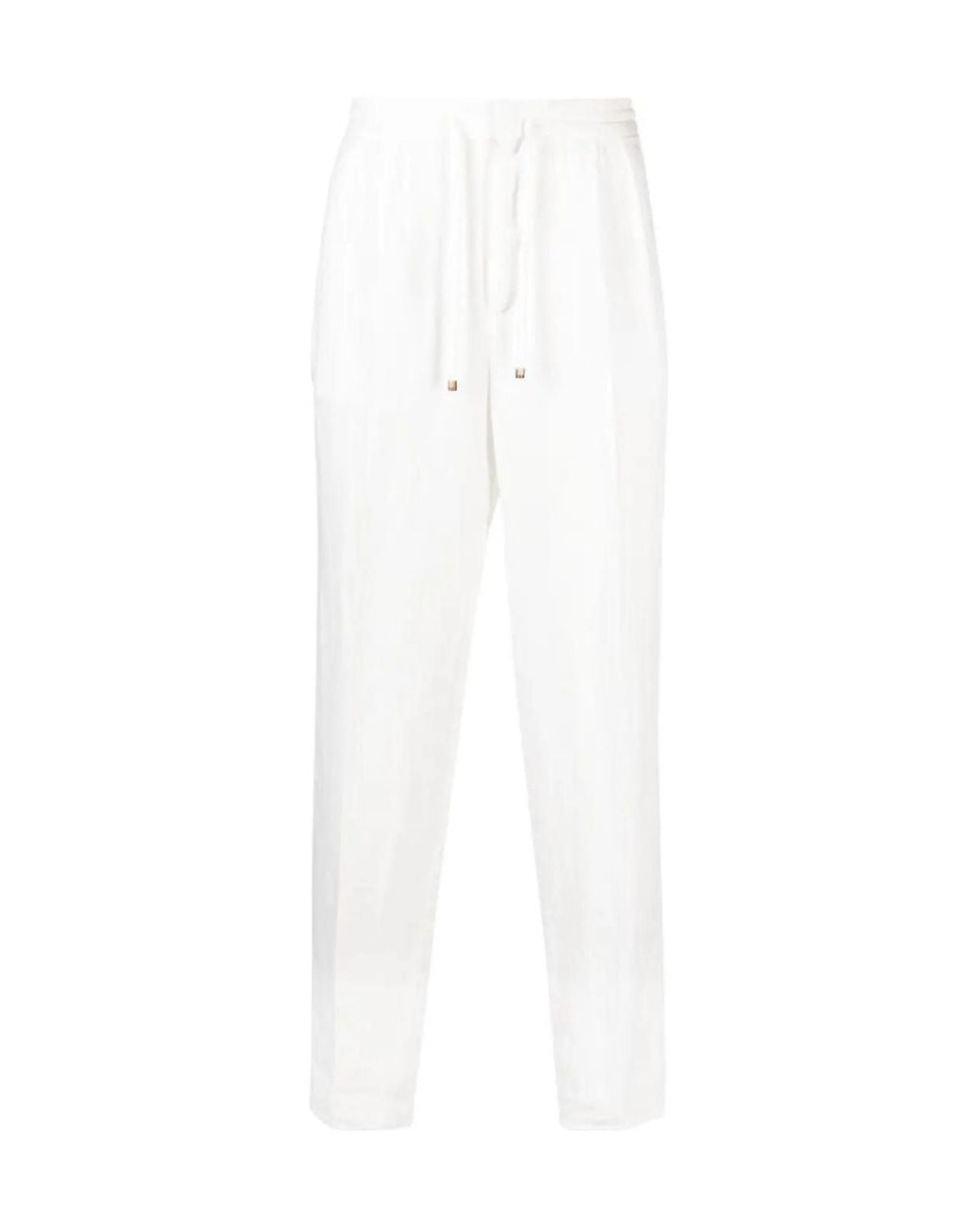 Brunello Cucinelli White Elasticated Waistband Drawstring Pants for men