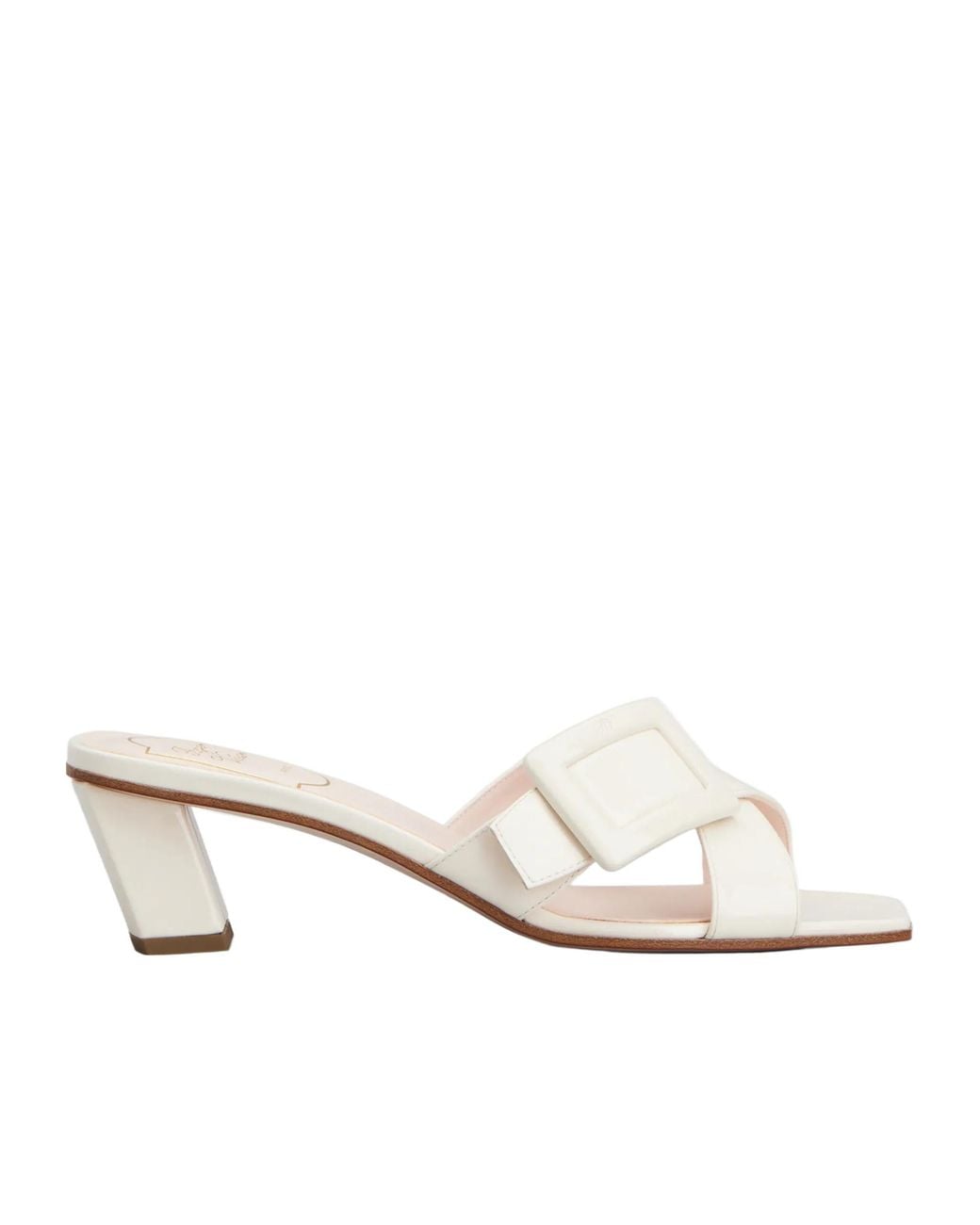 Roger Vivier White Lacquered Buckle Mules