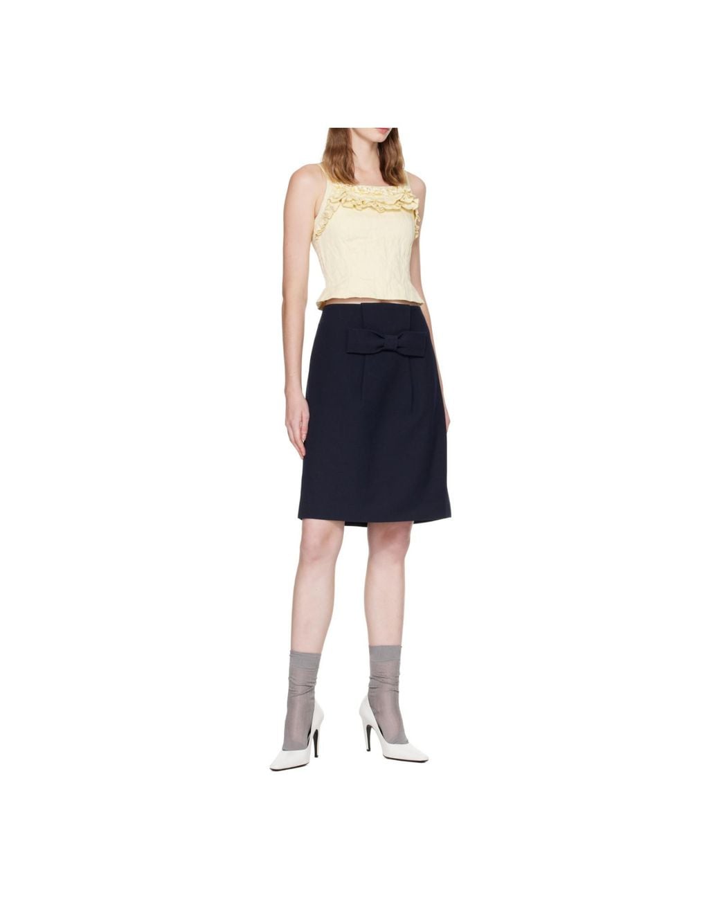 ShuShu/Tong Blue Bow Detail Straight Midi Skirt