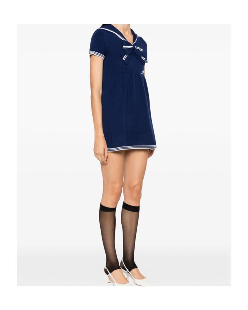 ShuShu/Tong Blue Bow-Detail Sailor-Collar Mini Dress