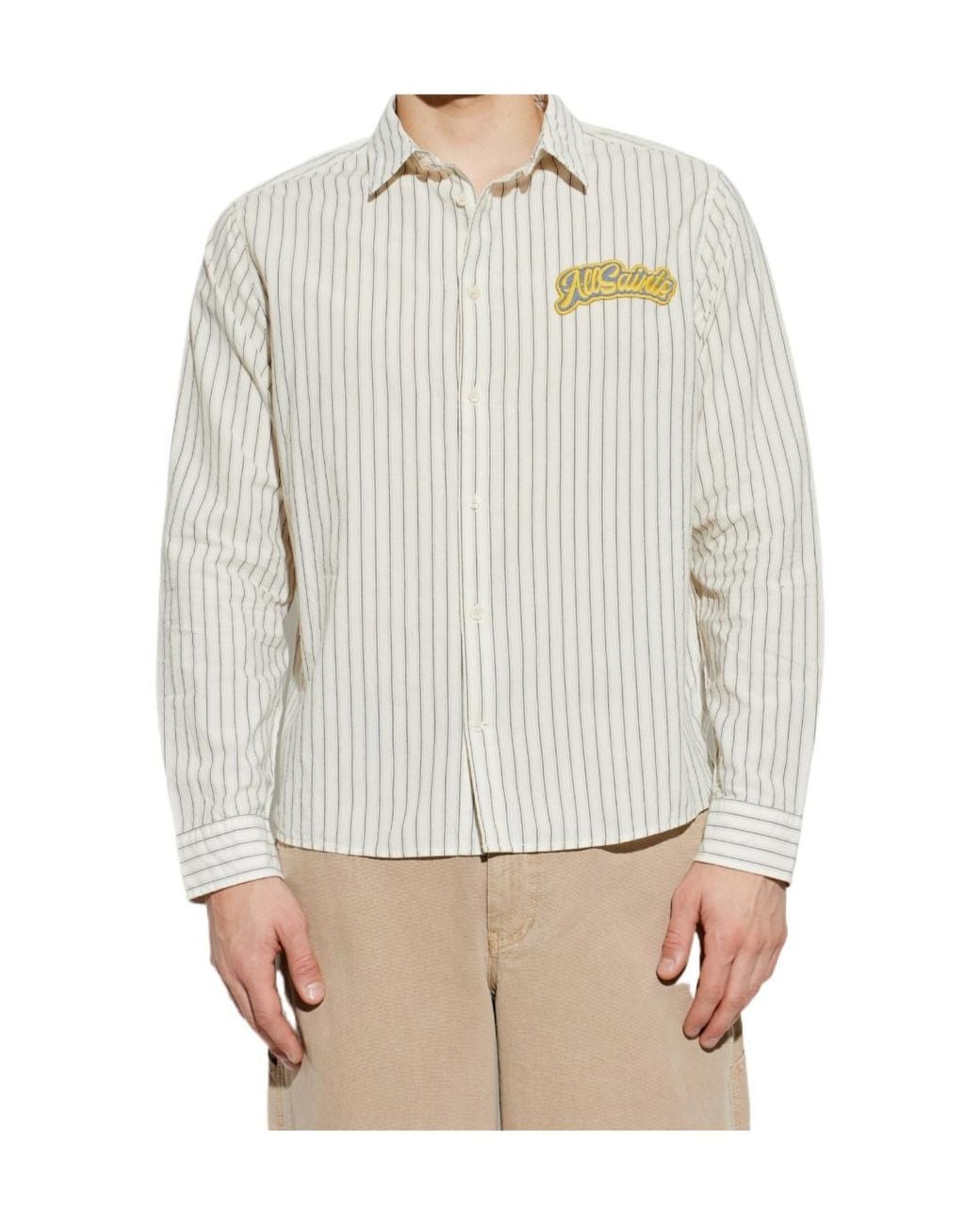 AllSaints White Samuel Logo Stripe Shirt for men