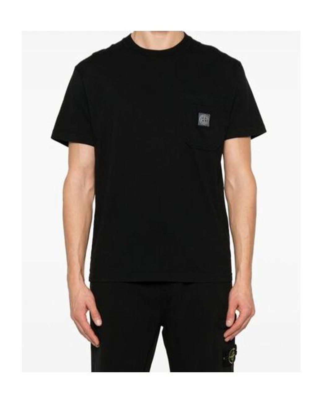 Stone Island Black Compass Patch Crewneck T-Shirt for men