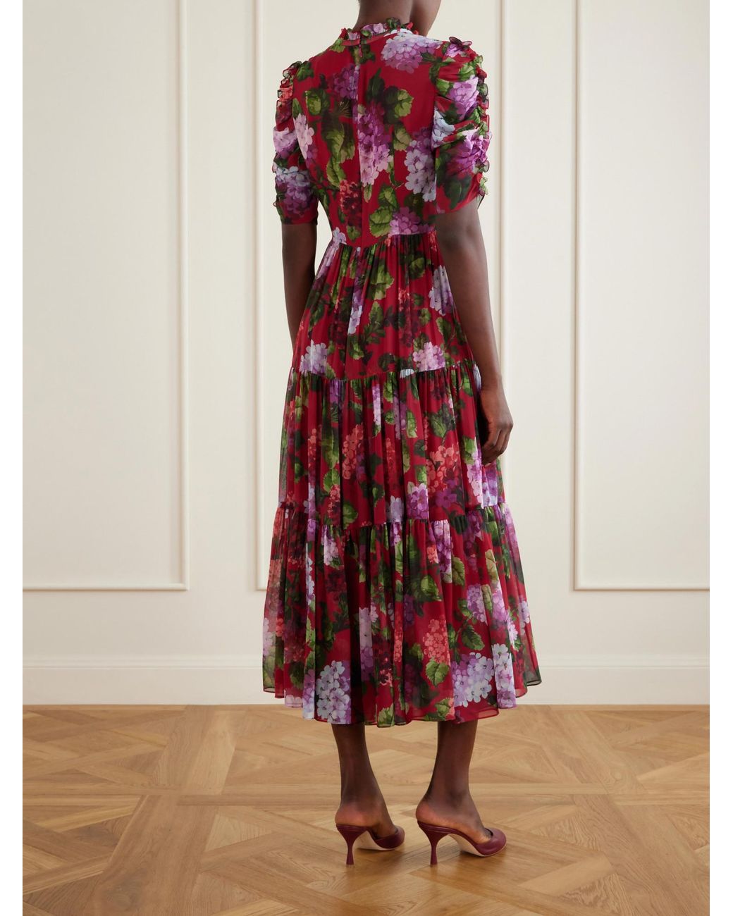 Carolina Herrera Hydrangea-Print Tiered Dress