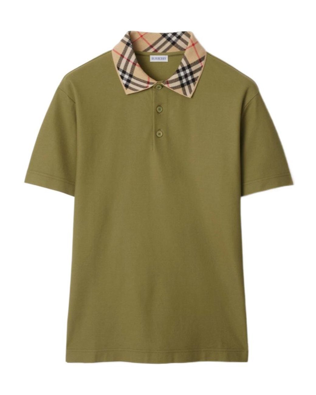 Burberry Green Checked Collar Short Sleeved Polo Shirt for men
