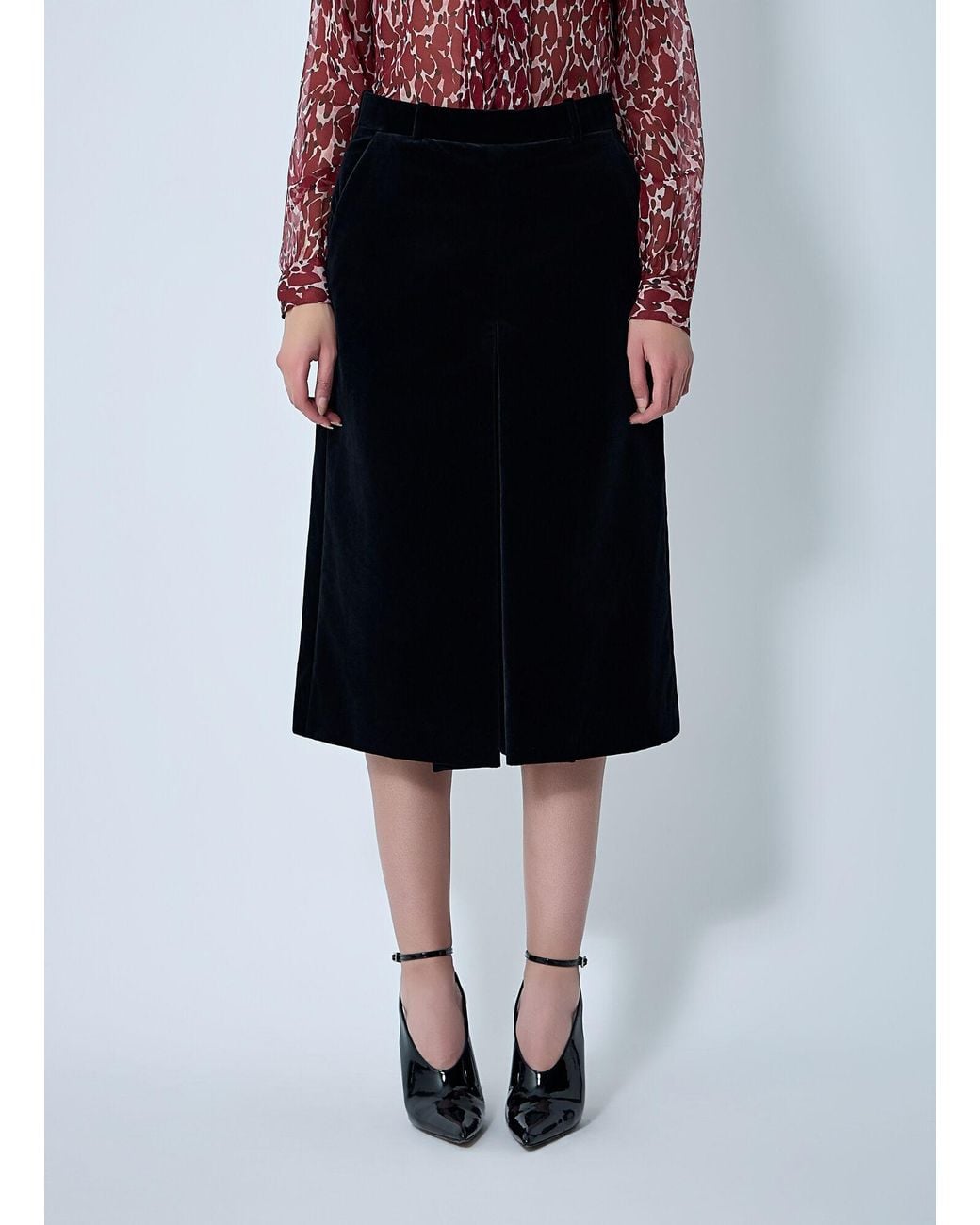 Saint Laurent Black Velours Vintage Midi Skirt